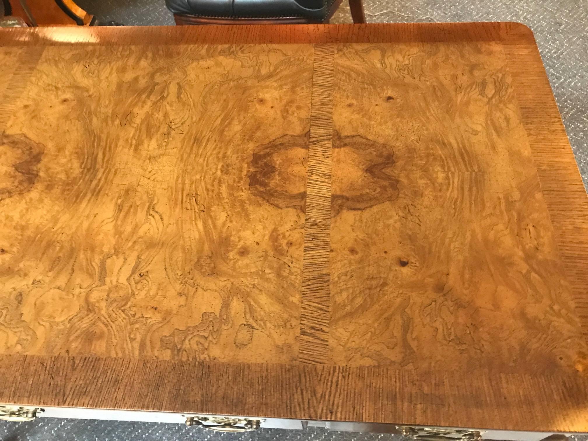 Queen Anne Burl Walnut Writing Table Desk by Baker Furniture