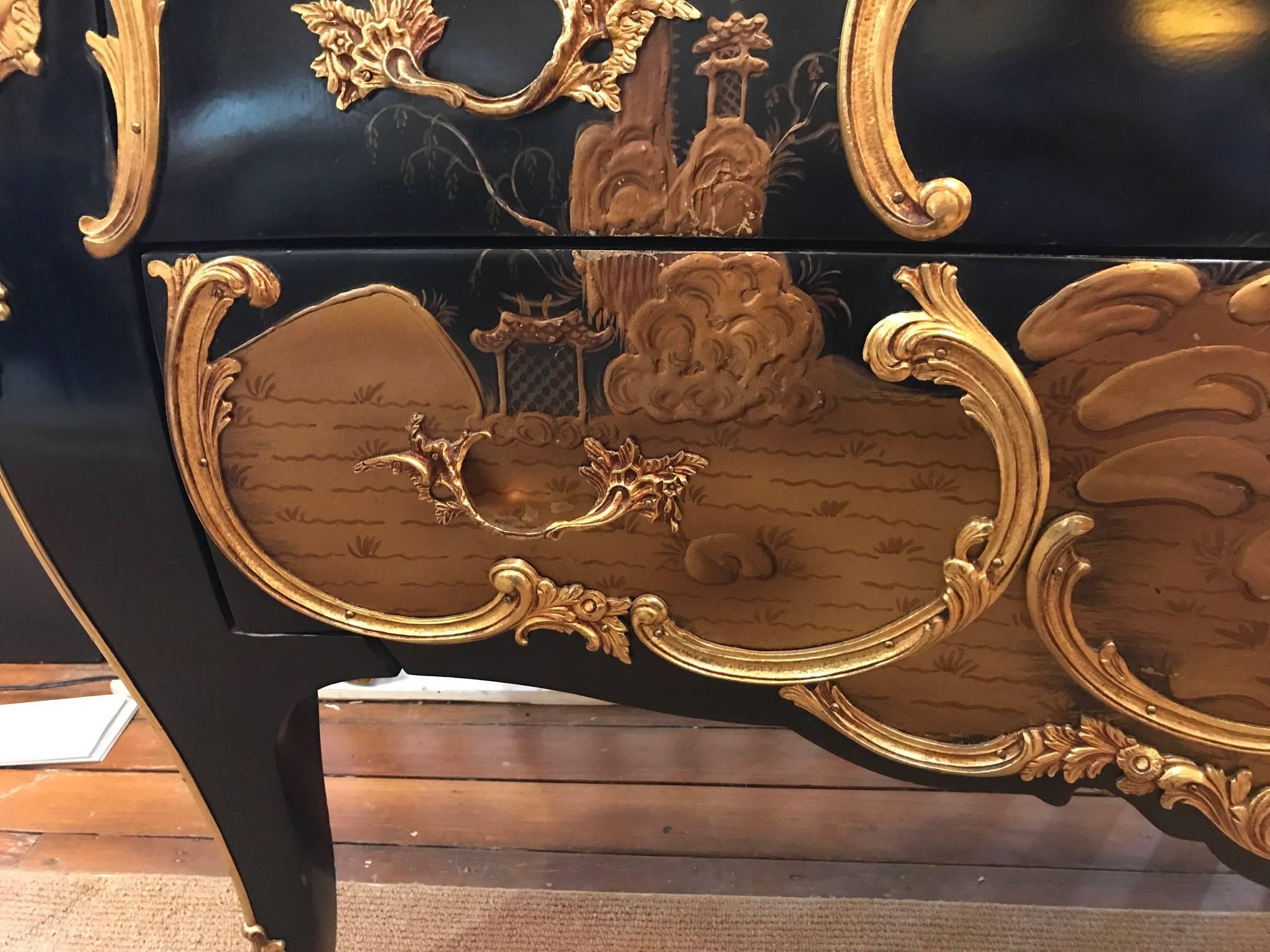 Glamorous Chinoiserie French Chest Commode with Marble and Ormolu 1