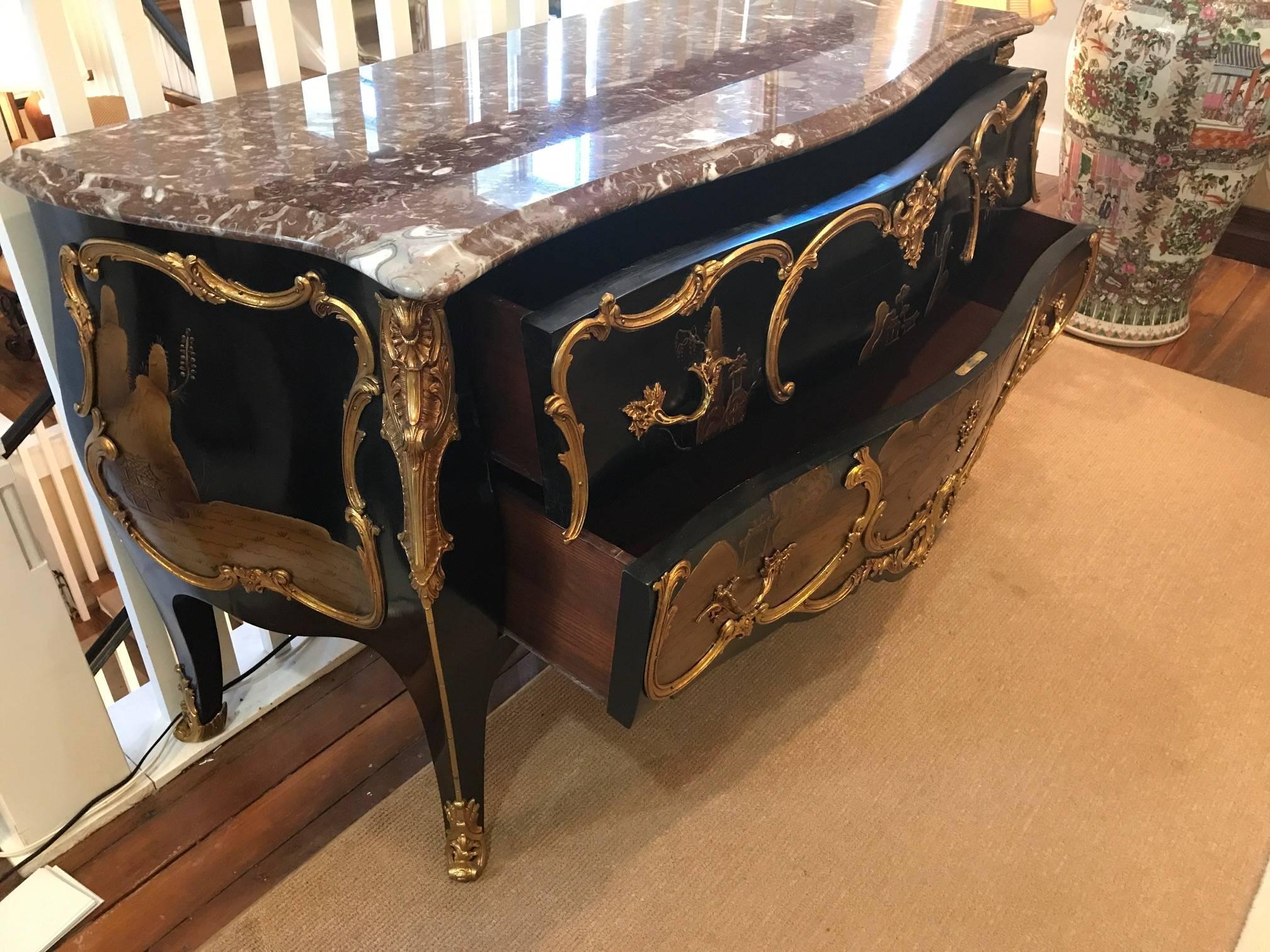 Glamorous Chinoiserie French Chest Commode with Marble and Ormolu 4