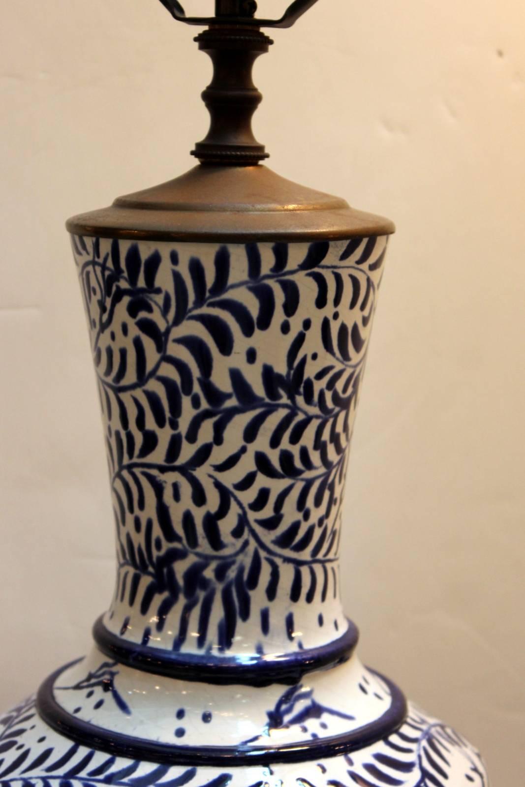 Hand-Painted Pair of Mid-Century Pottery Lamps