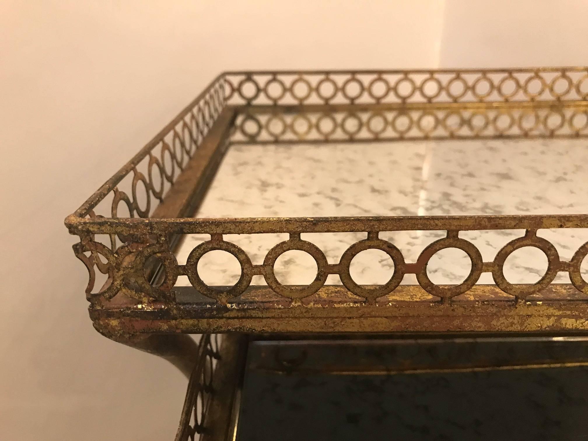 Set of Italian Gilt Metal Nest of Tables with Veined Mirror Tops In Excellent Condition In Lambertville, NJ