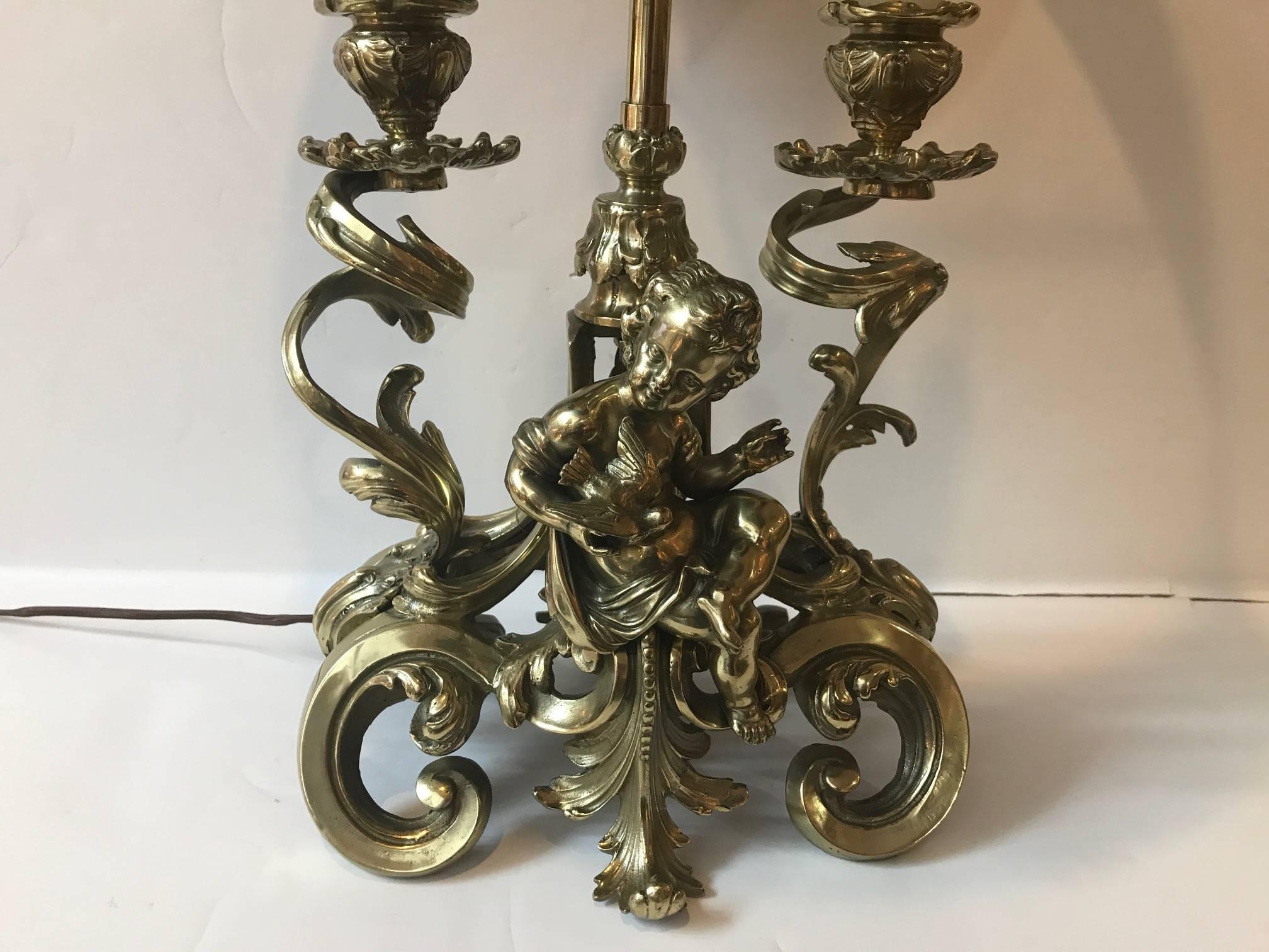 Louis XV 19th Century Polished Bronze Candelabra Bouillotte Lamp