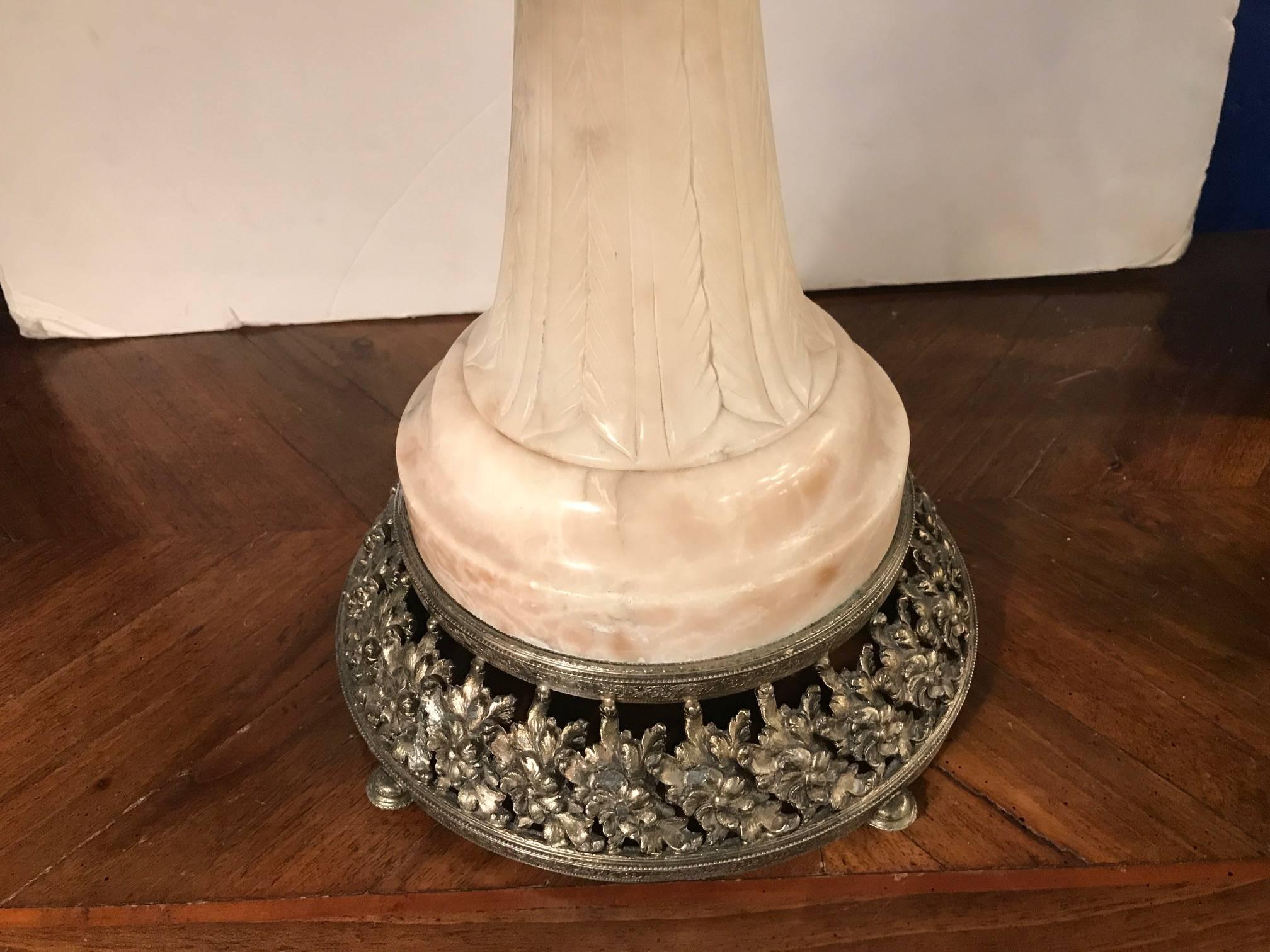 20th Century Art Deco Carved Alabaster Lamp