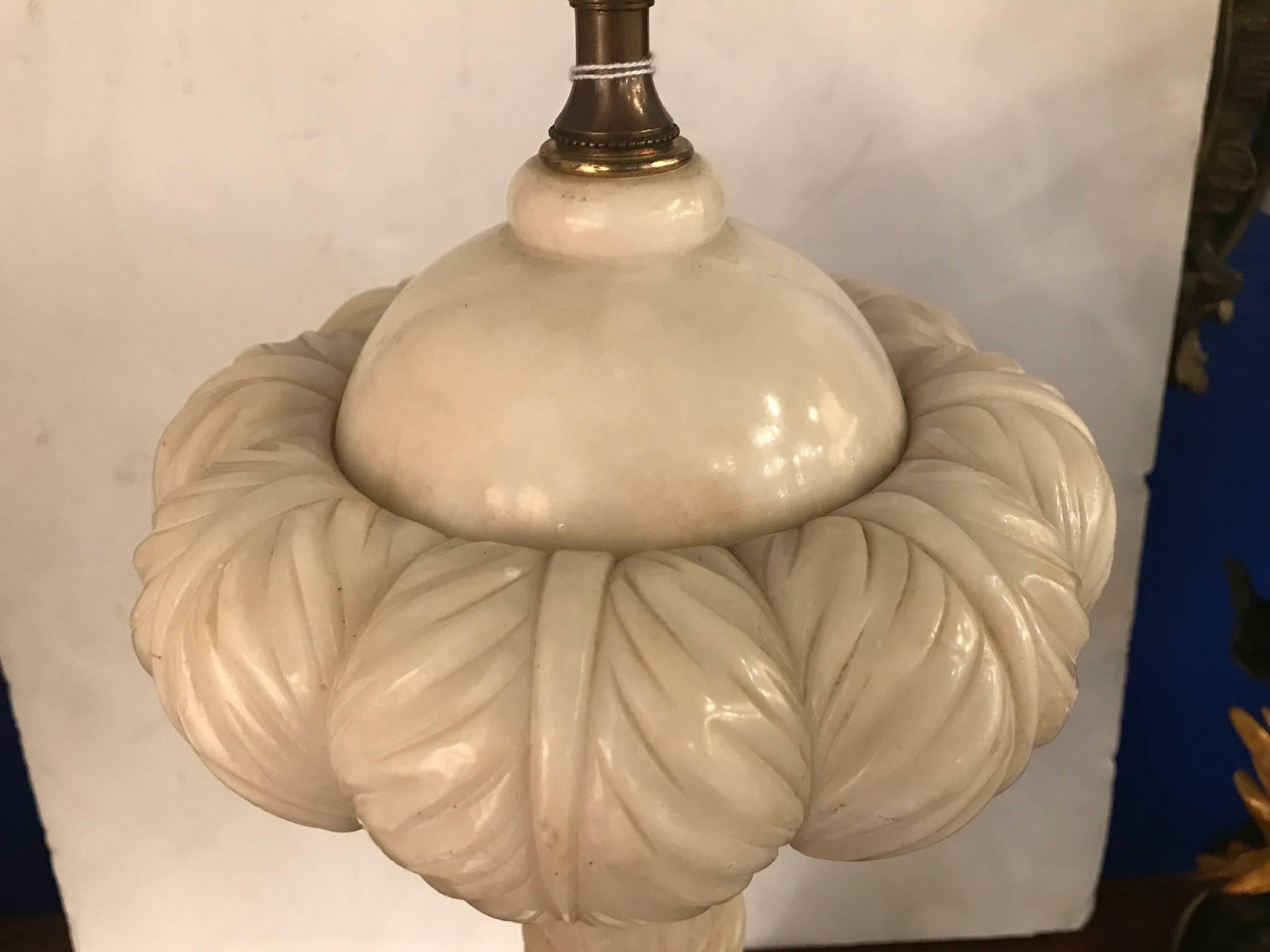 Hand-Carved Art Deco Carved Alabaster Lamp
