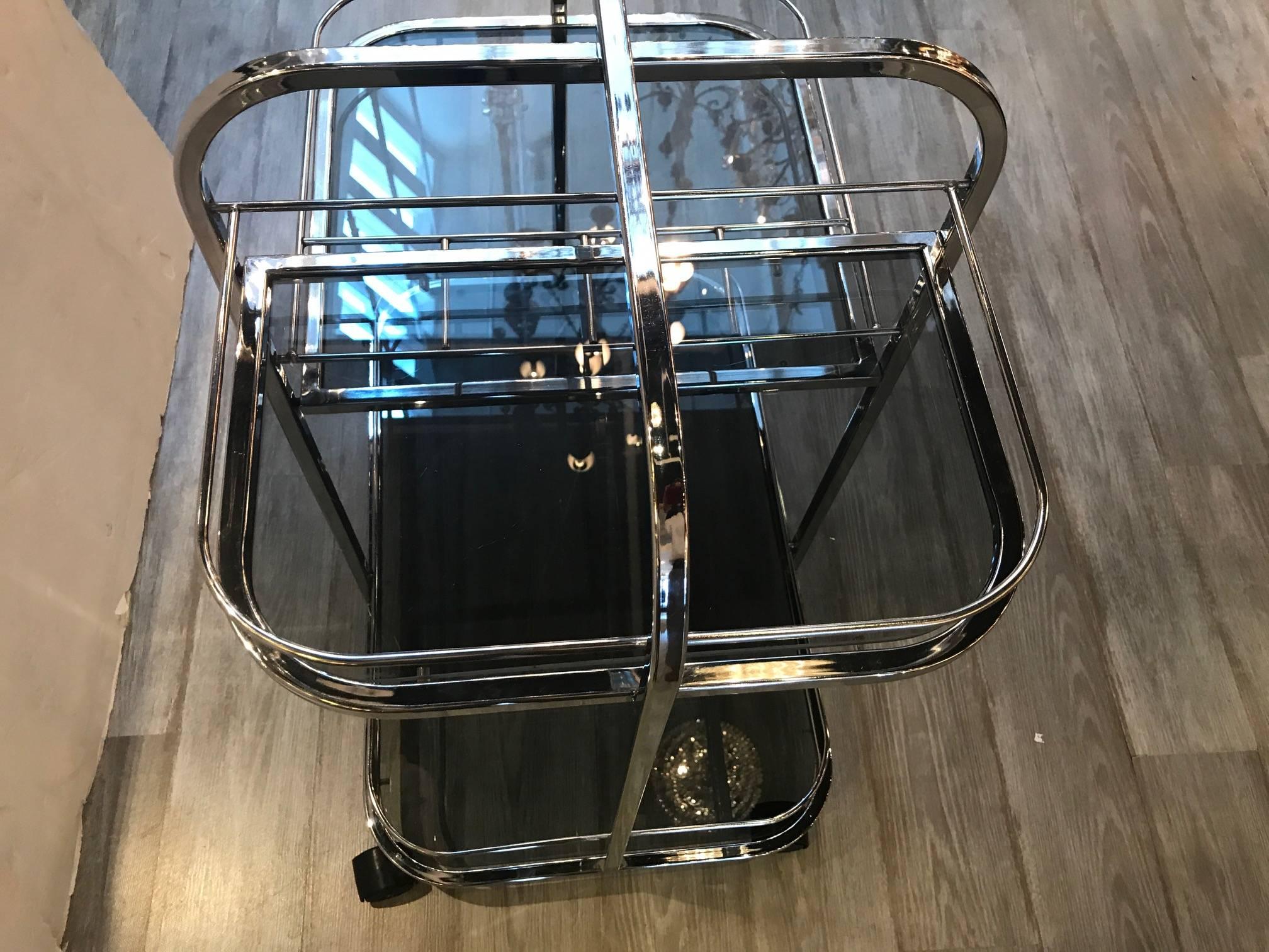 American Chrome and Smoked Glass Beverage Cart