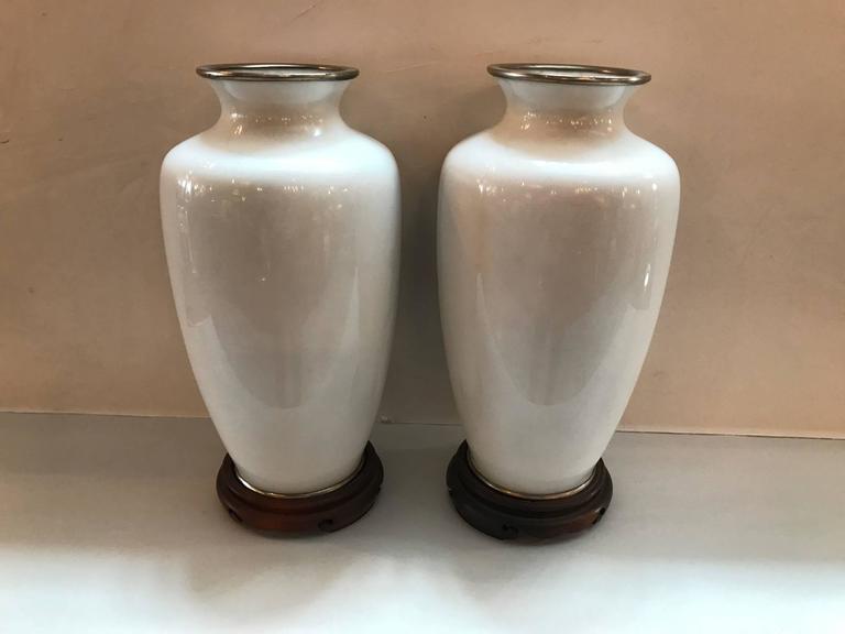 Pair of White Sato Cloisonné Vases For Sale at 1stdibs