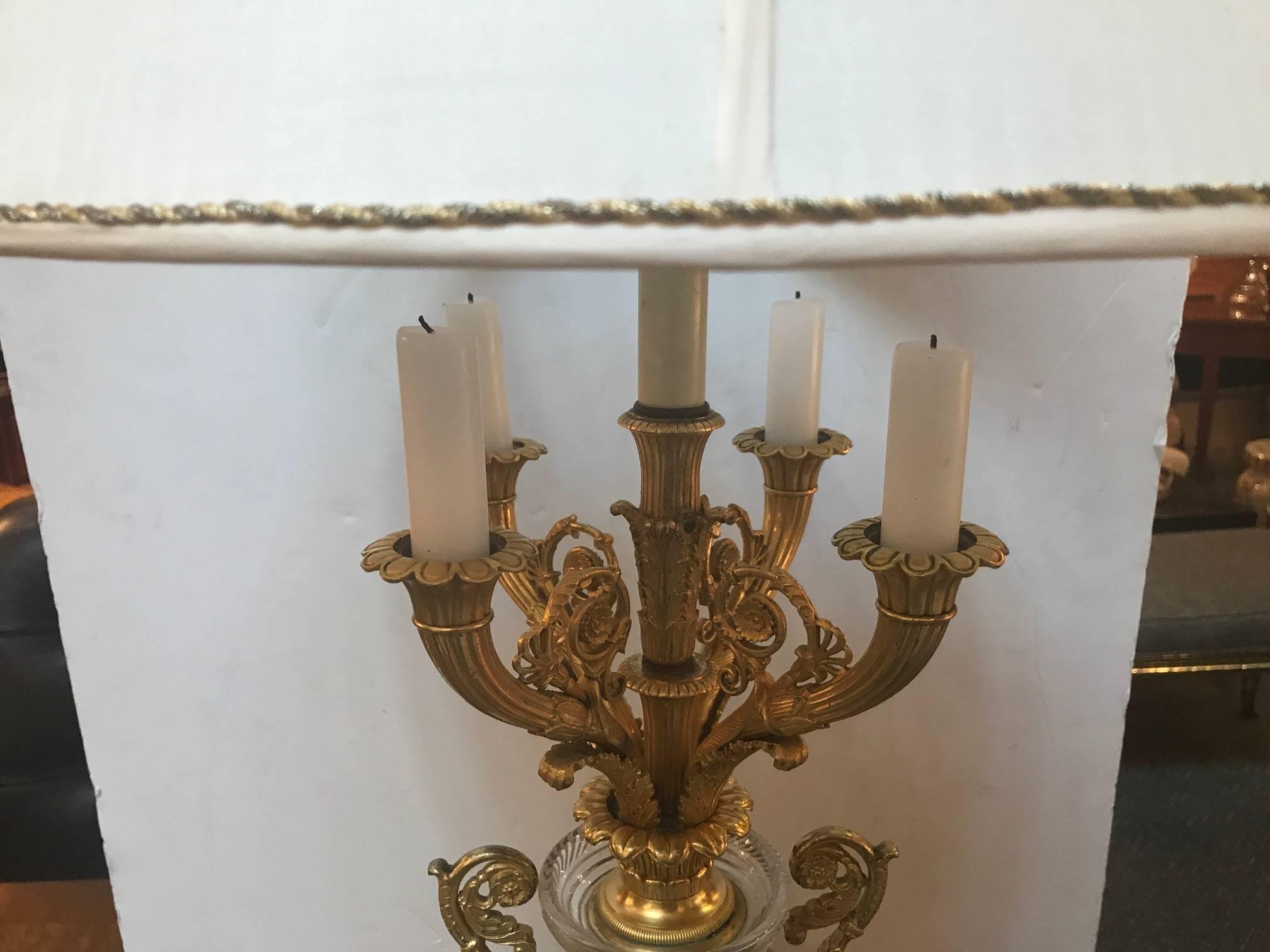 Charles X Early 19th Century Candelabra Lamp Attributed to Baccarat