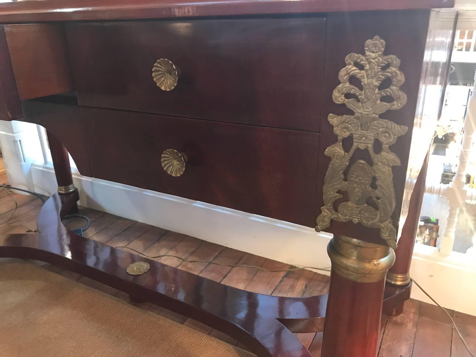 20th Century Empire Style Mahogany and Ormolu Leather Topped Desk