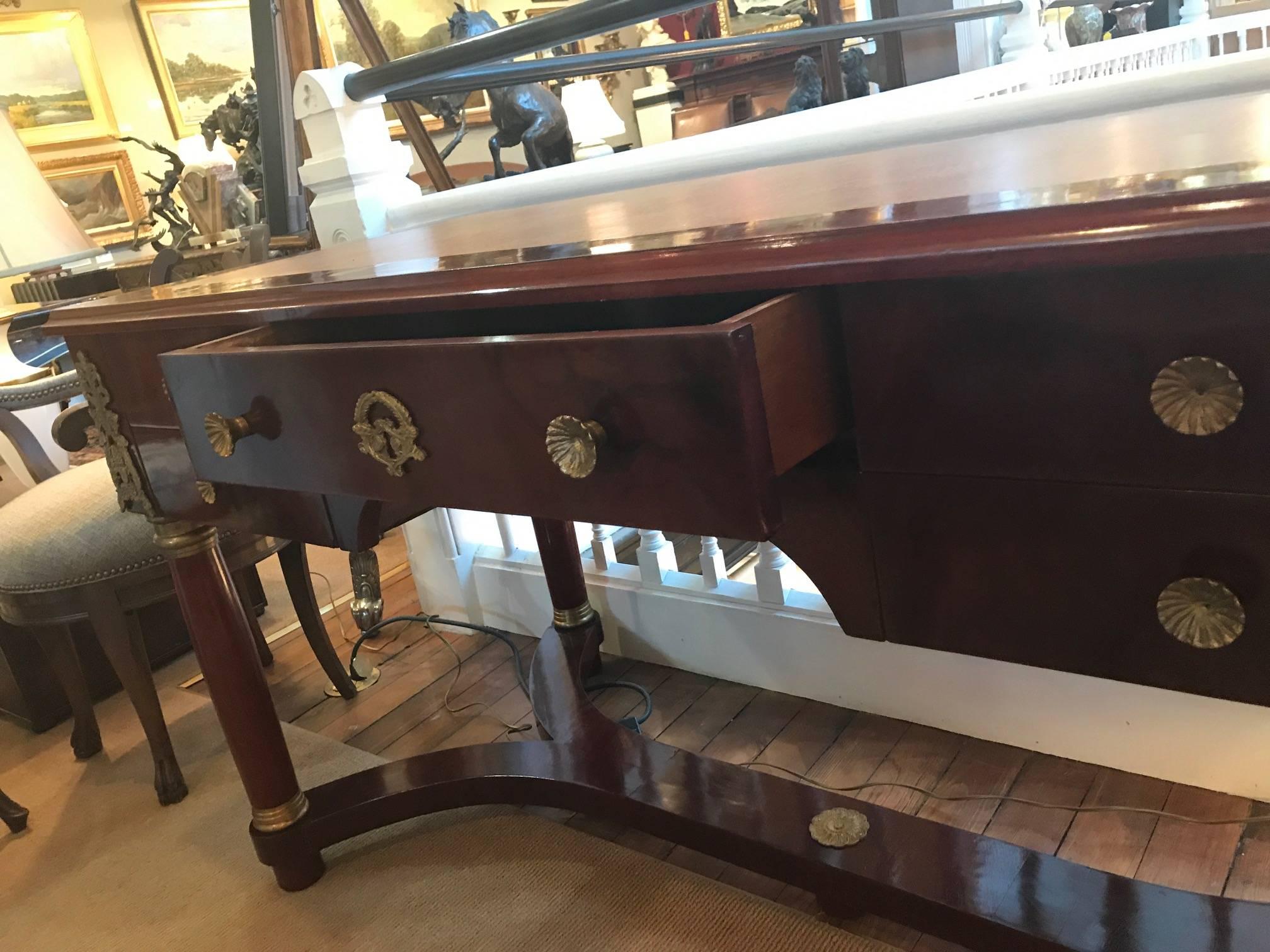 Spanish Empire Style Mahogany and Ormolu Leather Topped Desk