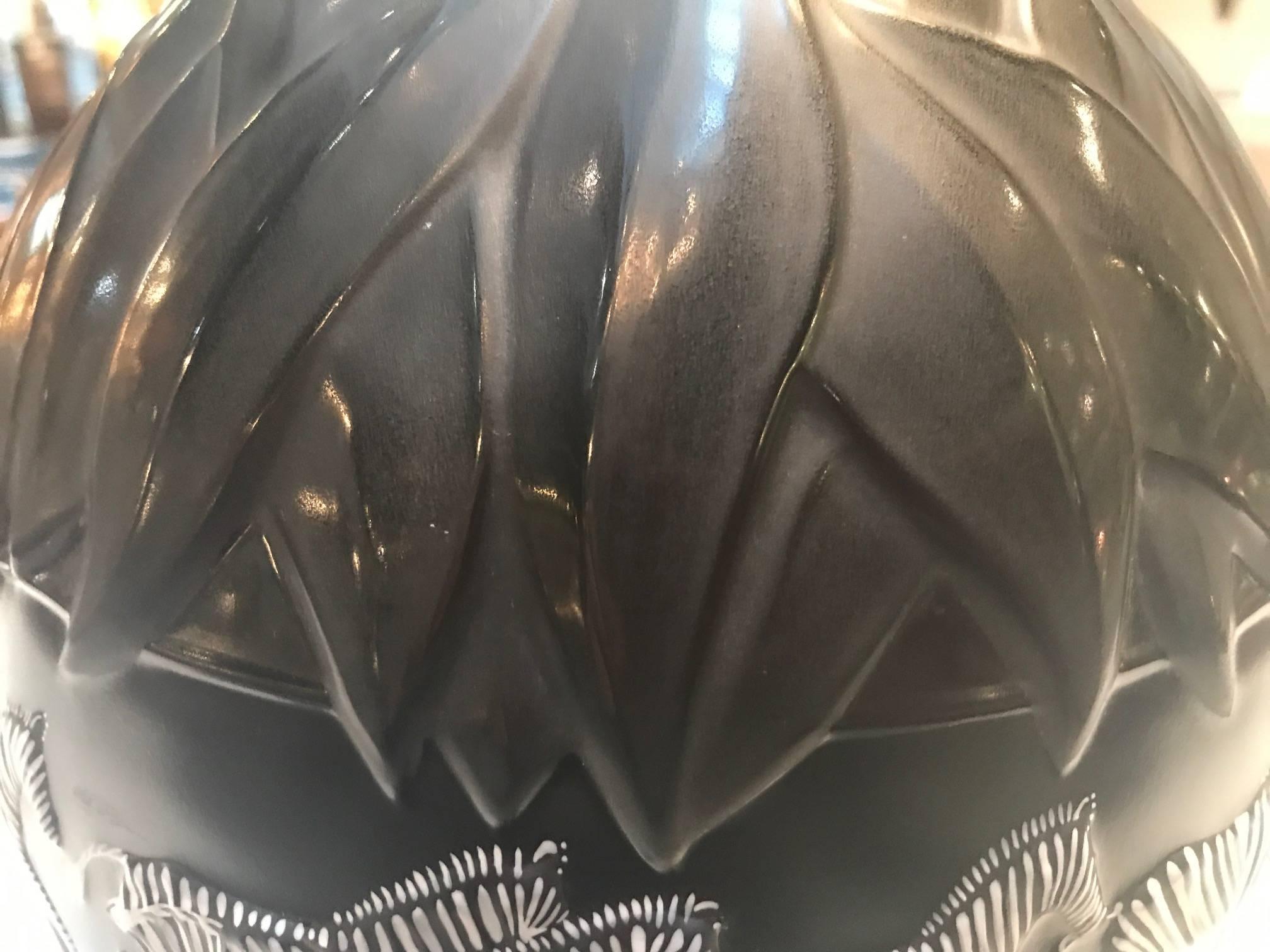 Art Glass Lalique Black and White Enameled Zebra Tanzania Vase