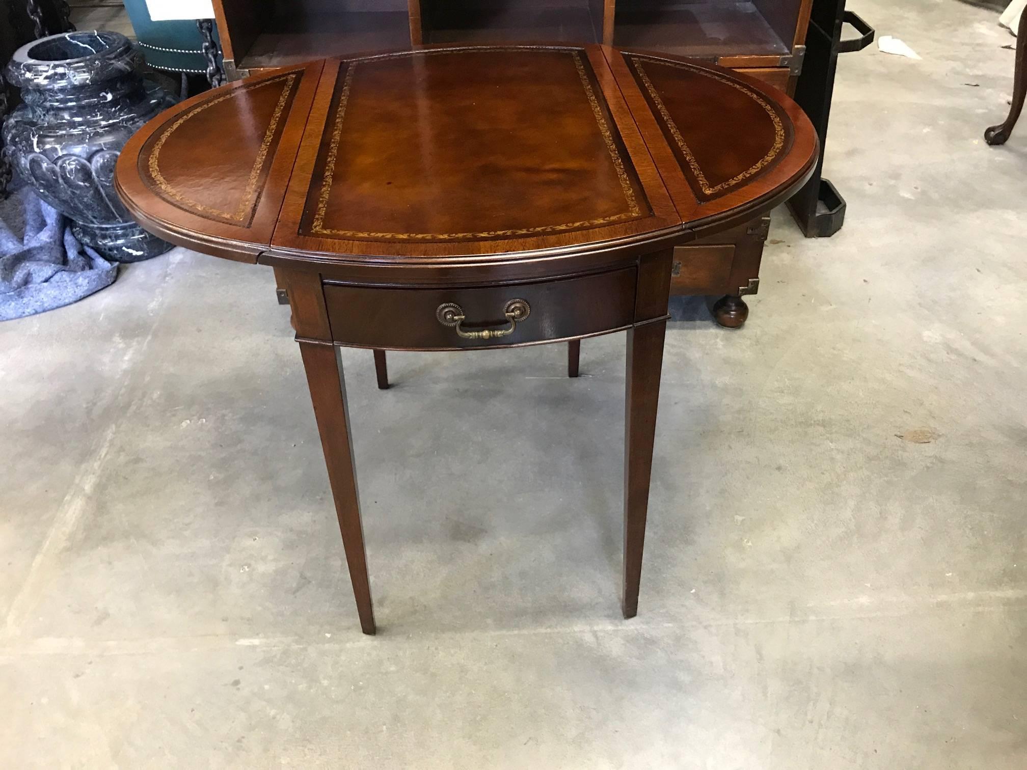 American Pair of Pembroke Leather Topped Mahogany Tables