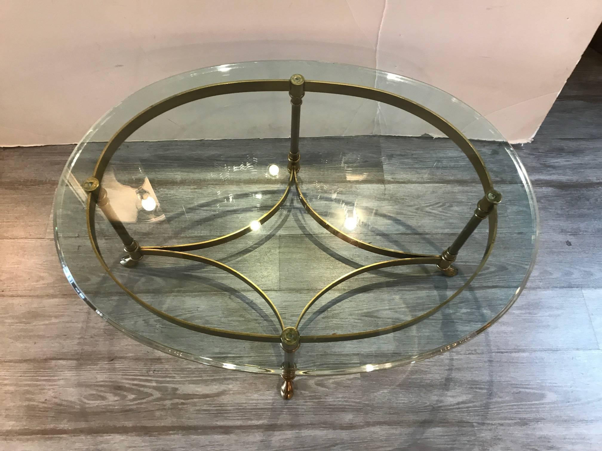 American Brass and Glass Mid-Century Labarge Cocktail Table