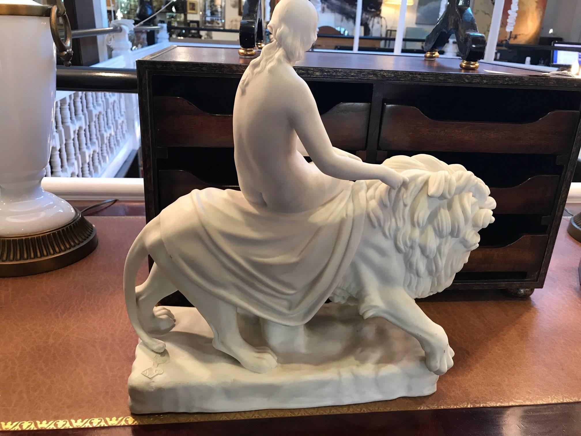 English Minton Porcelain Figure of Una and the Lion, 1847 In Excellent Condition In Lambertville, NJ