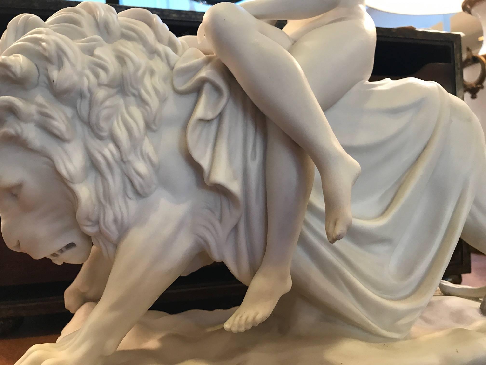 Neoclassical Revival English Minton Porcelain Figure of Una and the Lion, 1847