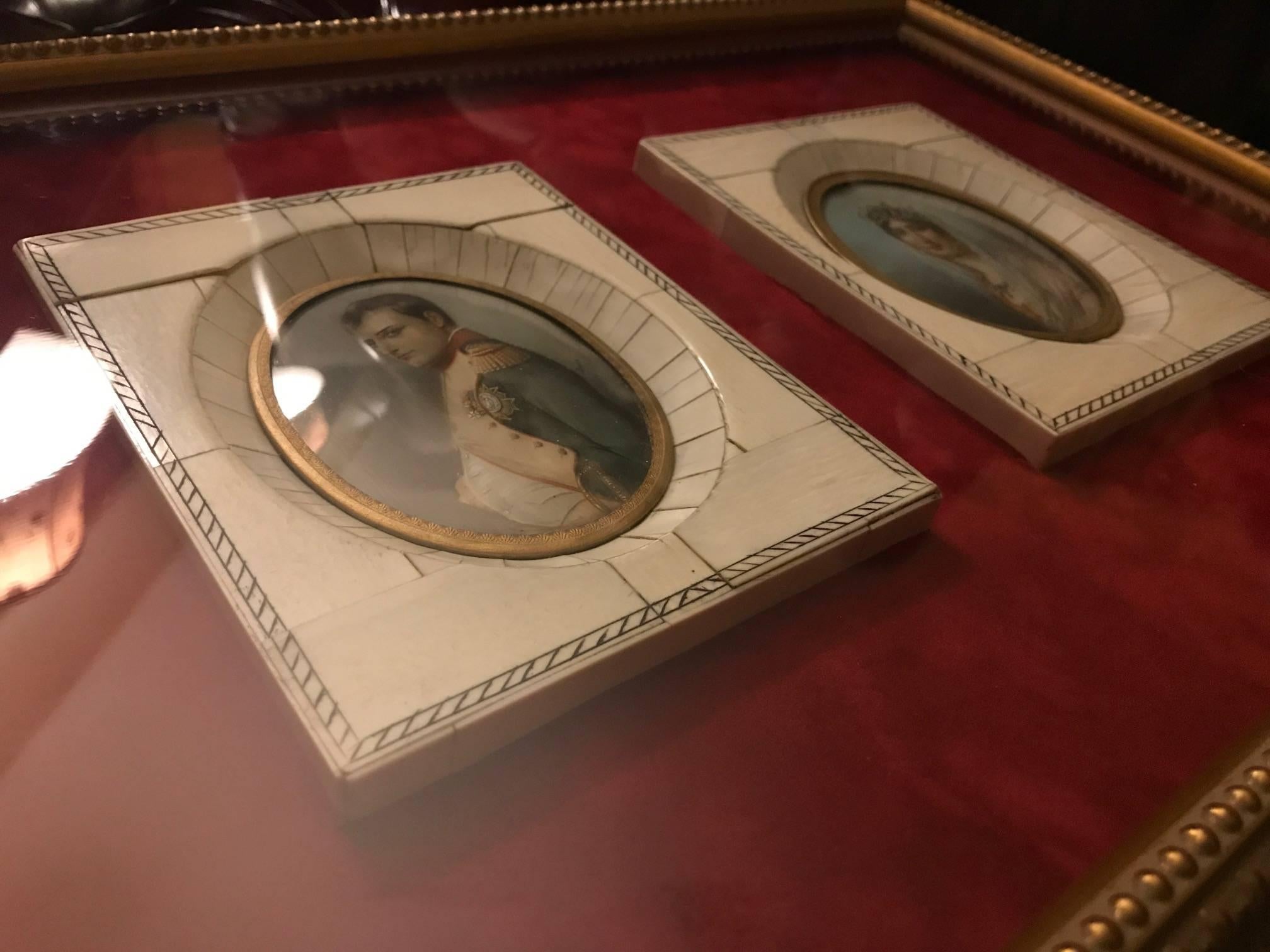 Museum Framed Pair of Miniature Portraits of Napoleon and Josephine, 1840s 3