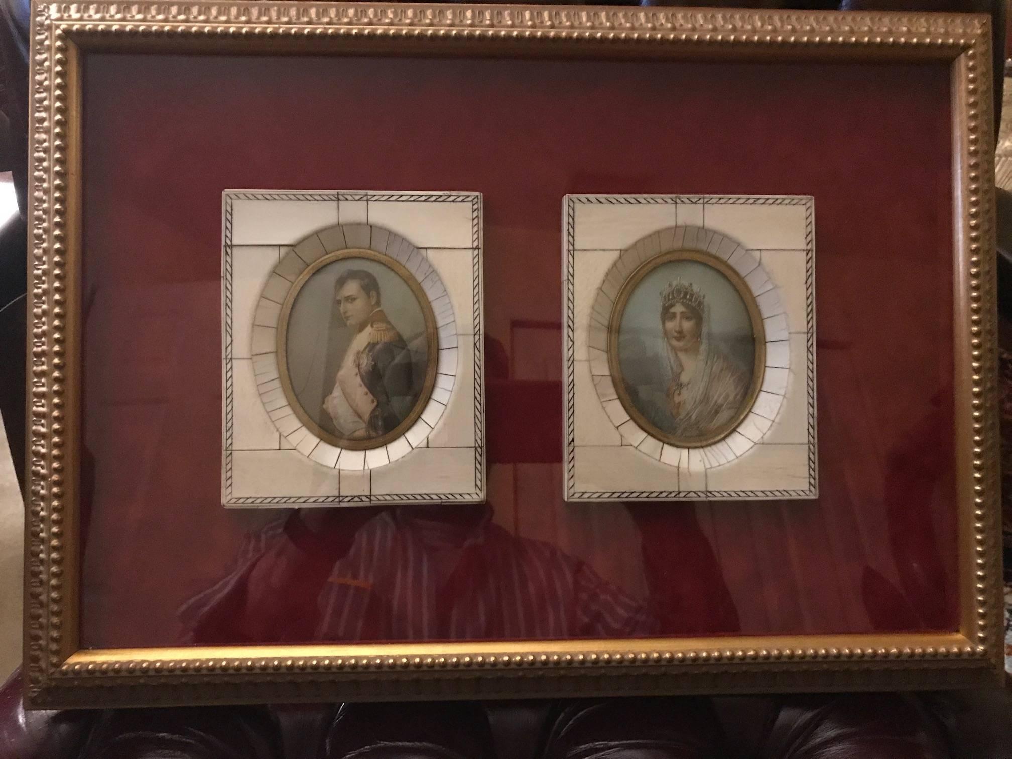 Museum Framed Pair of Miniature Portraits of Napoleon and Josephine, 1840s 4
