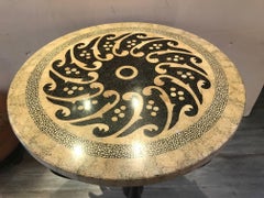 Round Lacquer and Ostrich Mosaic Topped Maitland Smith Swan Table