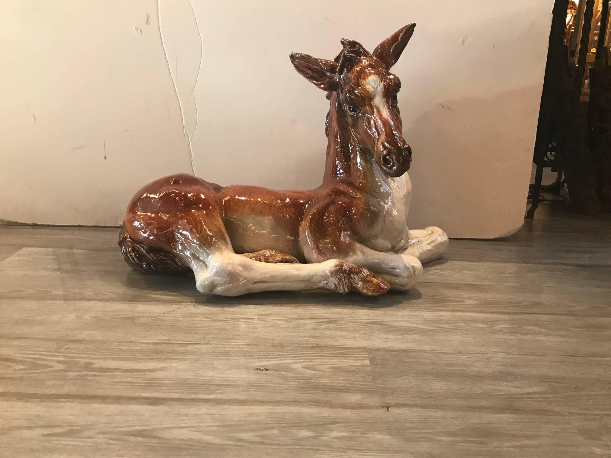 20th Century Italian Glazed Pottery Horse
