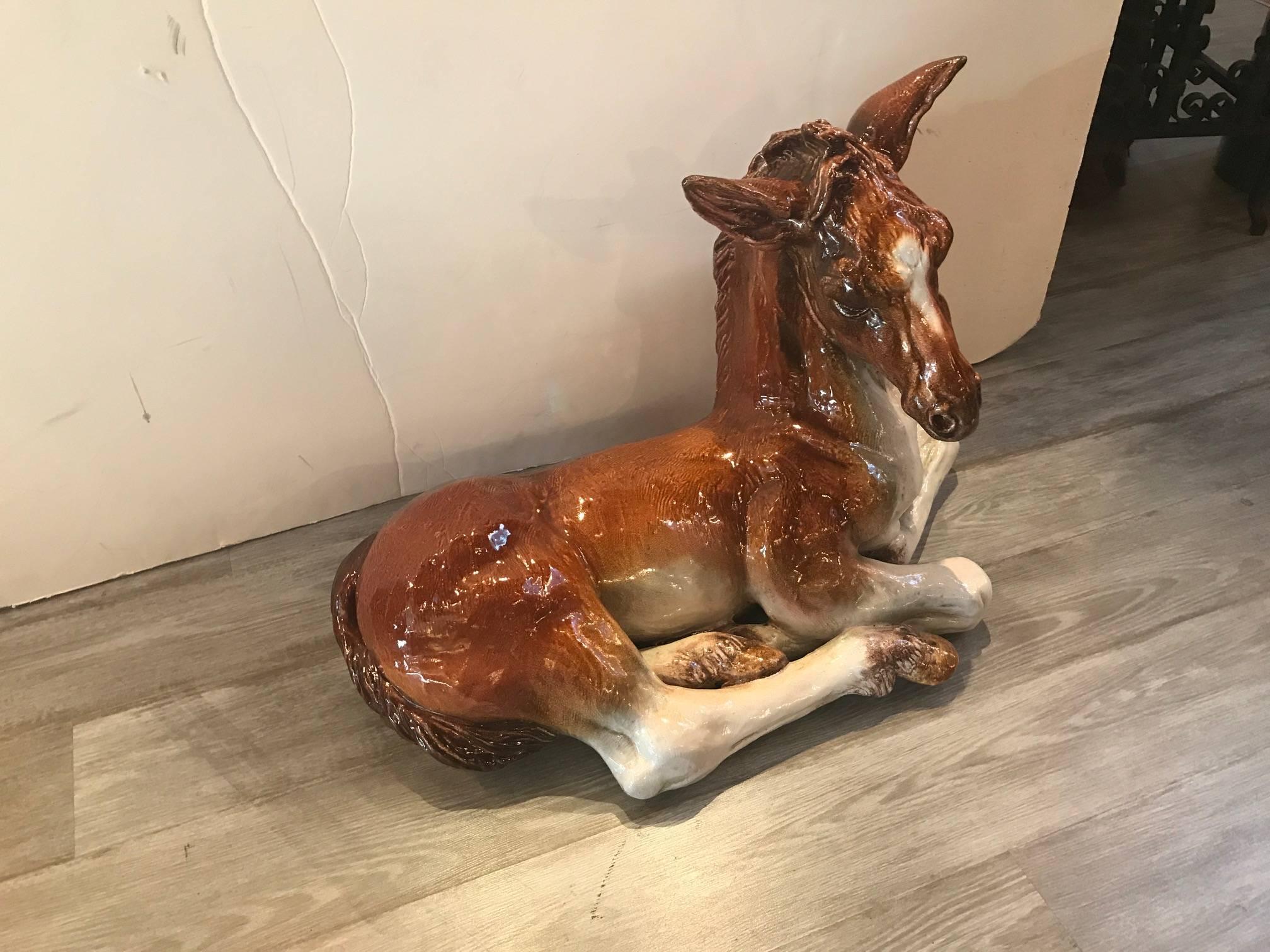 The whimsical sculpture of a young foal marked Italy on the bottom with the name Snaidero, circa 1960.