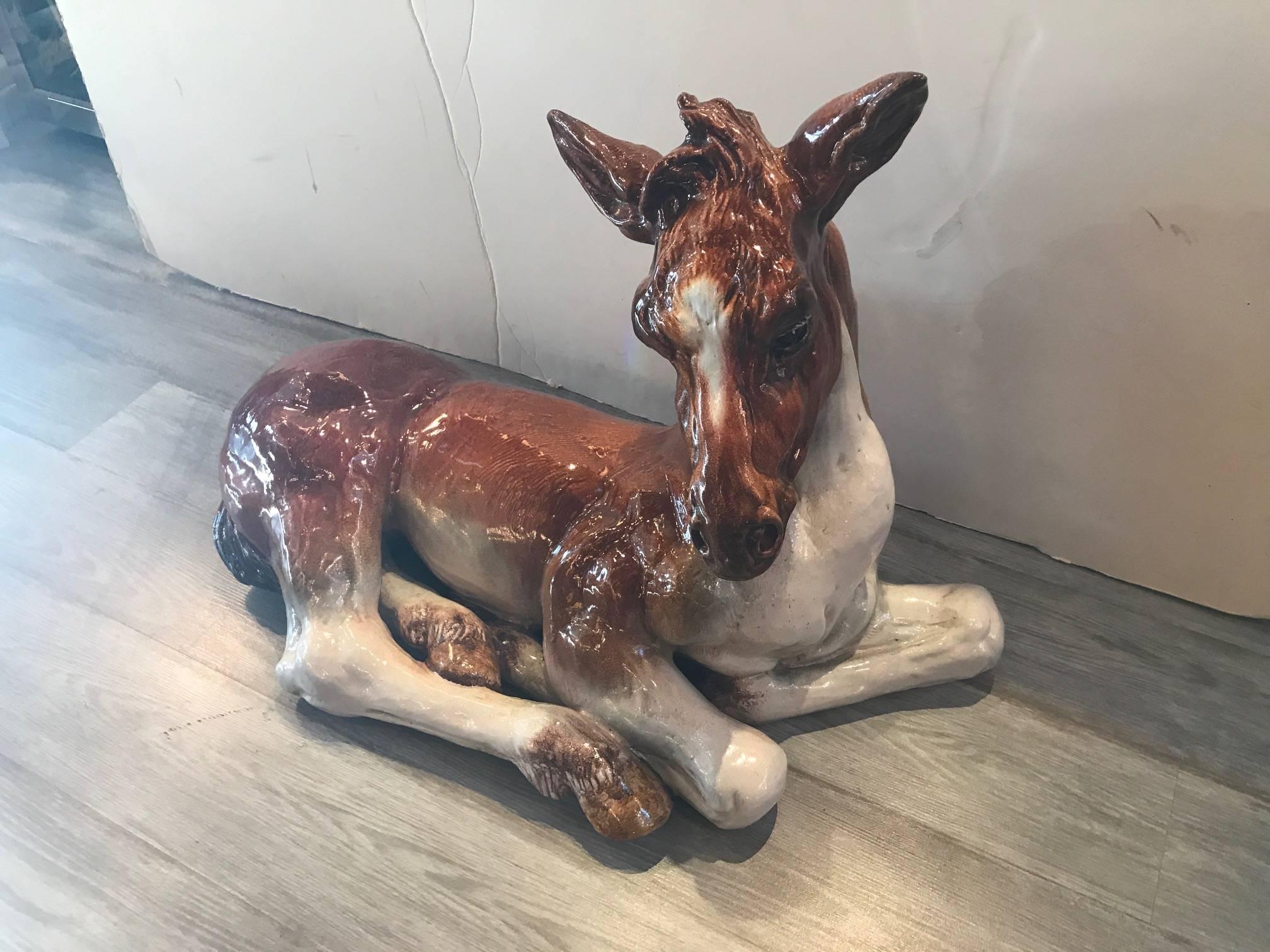 Italian Glazed Pottery Horse In Excellent Condition In Lambertville, NJ