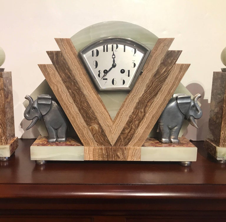Art Deco Garniture and Clock Set For Sale at 1stDibs