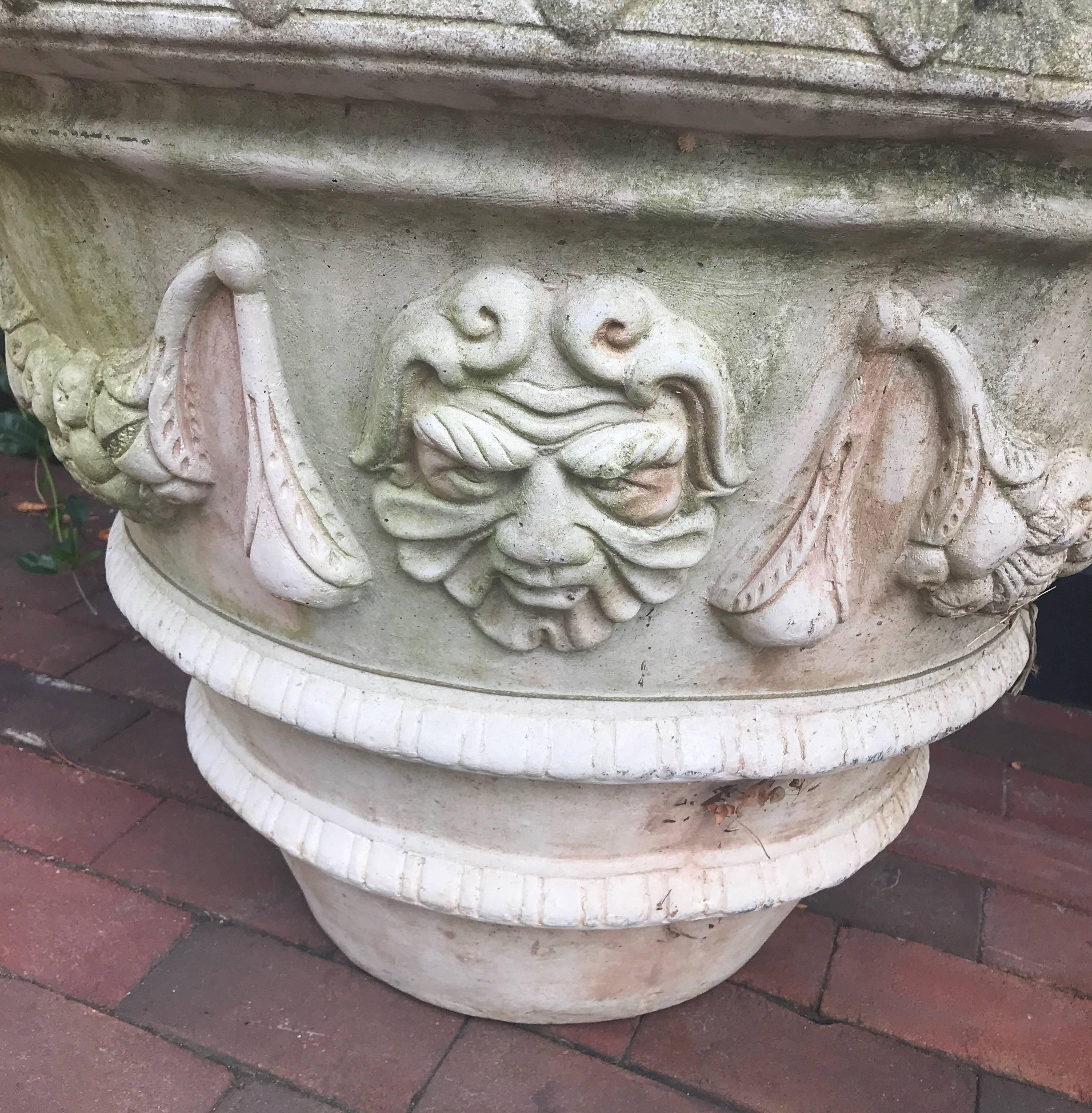 Large Pair of Large Cast Cement Planters In Excellent Condition In Lambertville, NJ