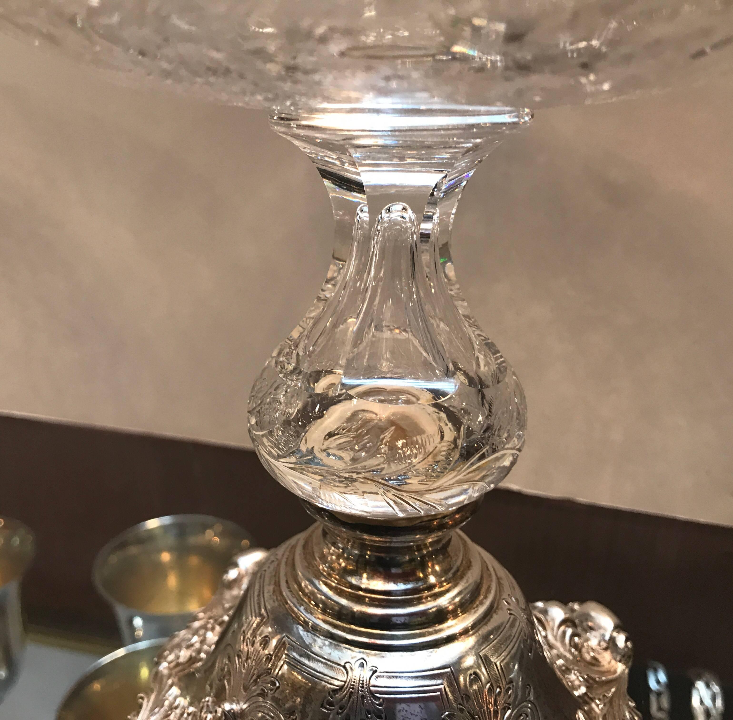 Pair of Sterling and Glass Compote Tazzas, 19th Century In Excellent Condition In Lambertville, NJ