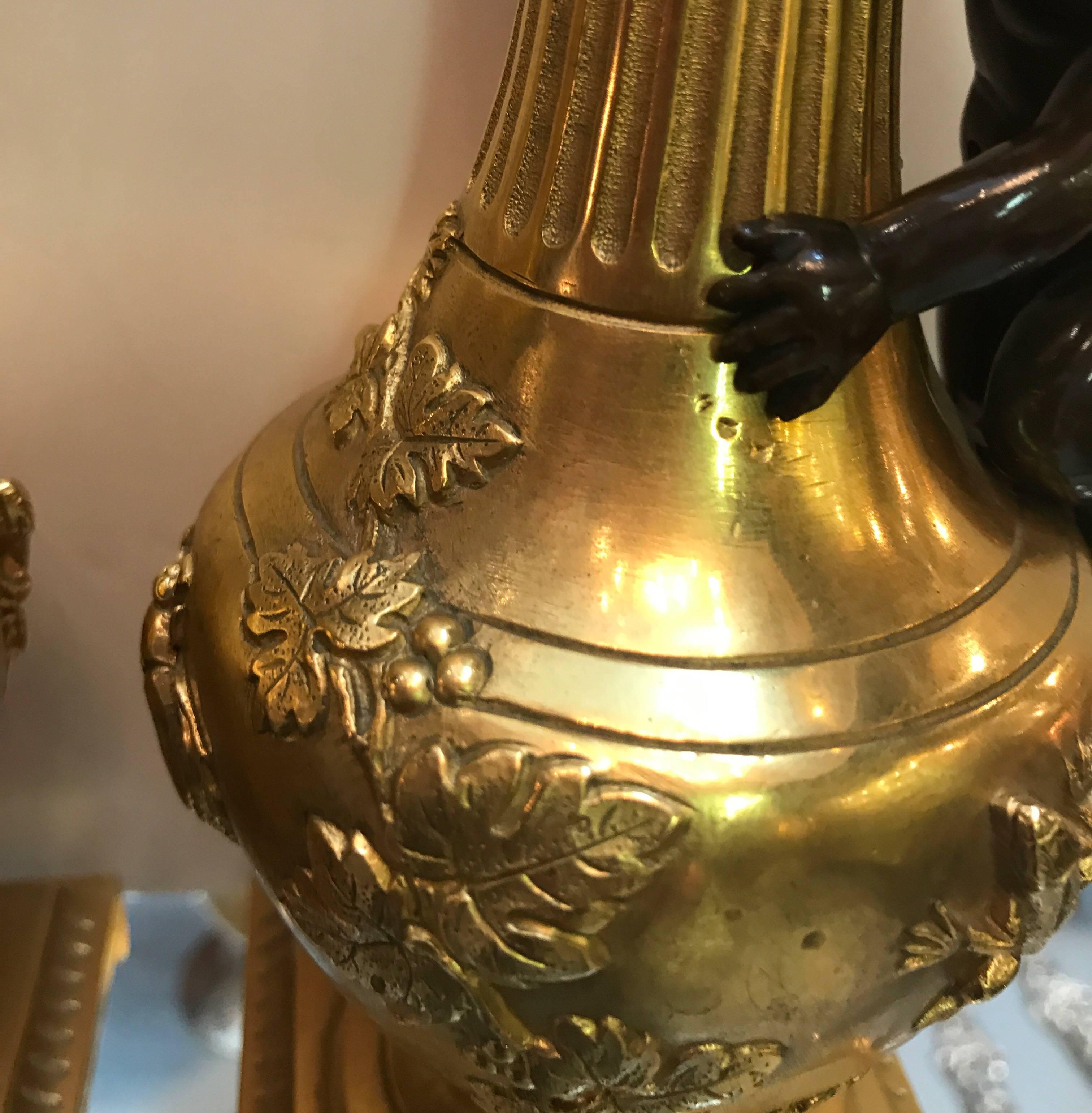 19th Century Diminutive Pair of French Gilt and Patinated Bronze Urns