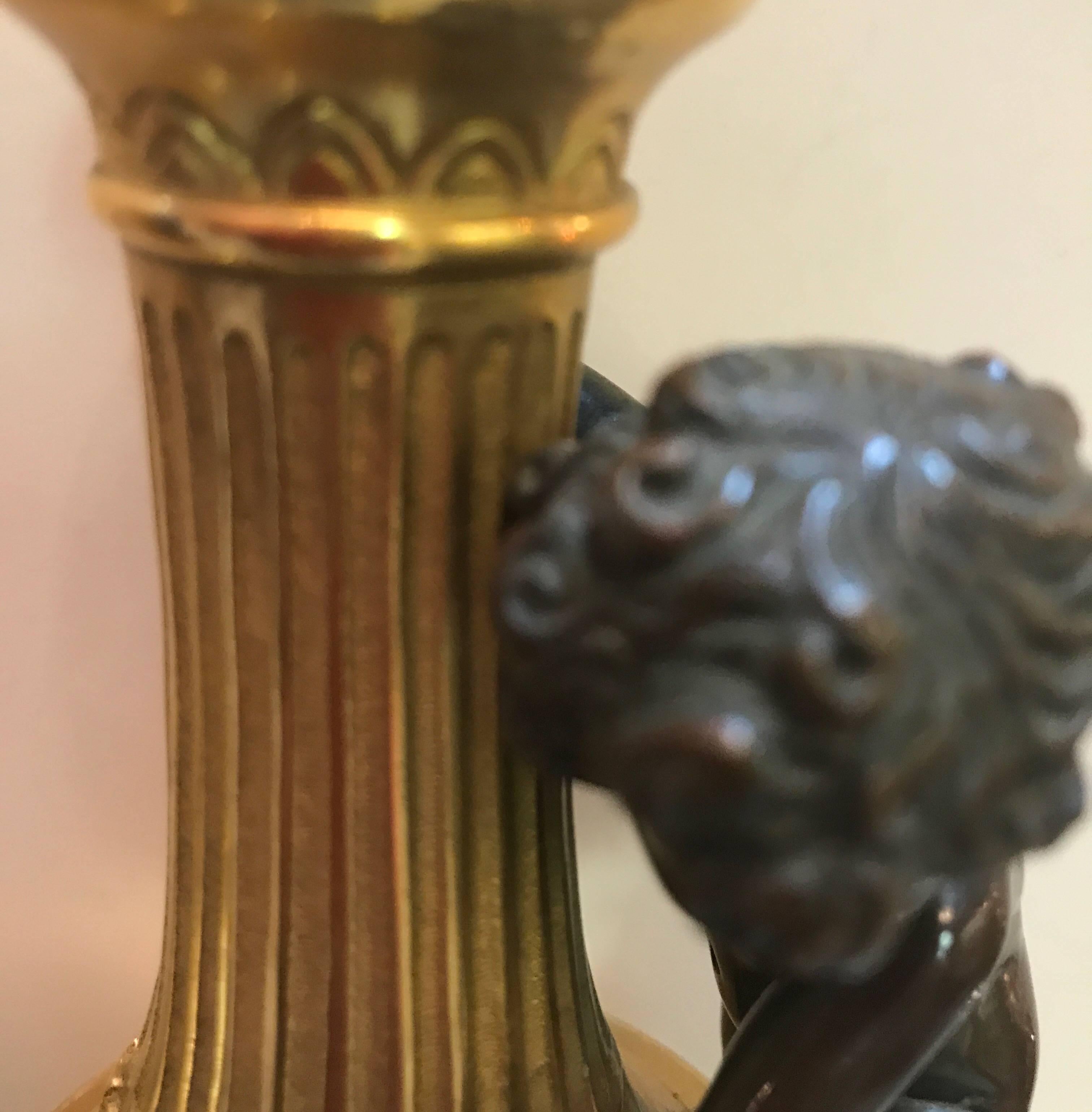 Diminutive Pair of French Gilt and Patinated Bronze Urns 1