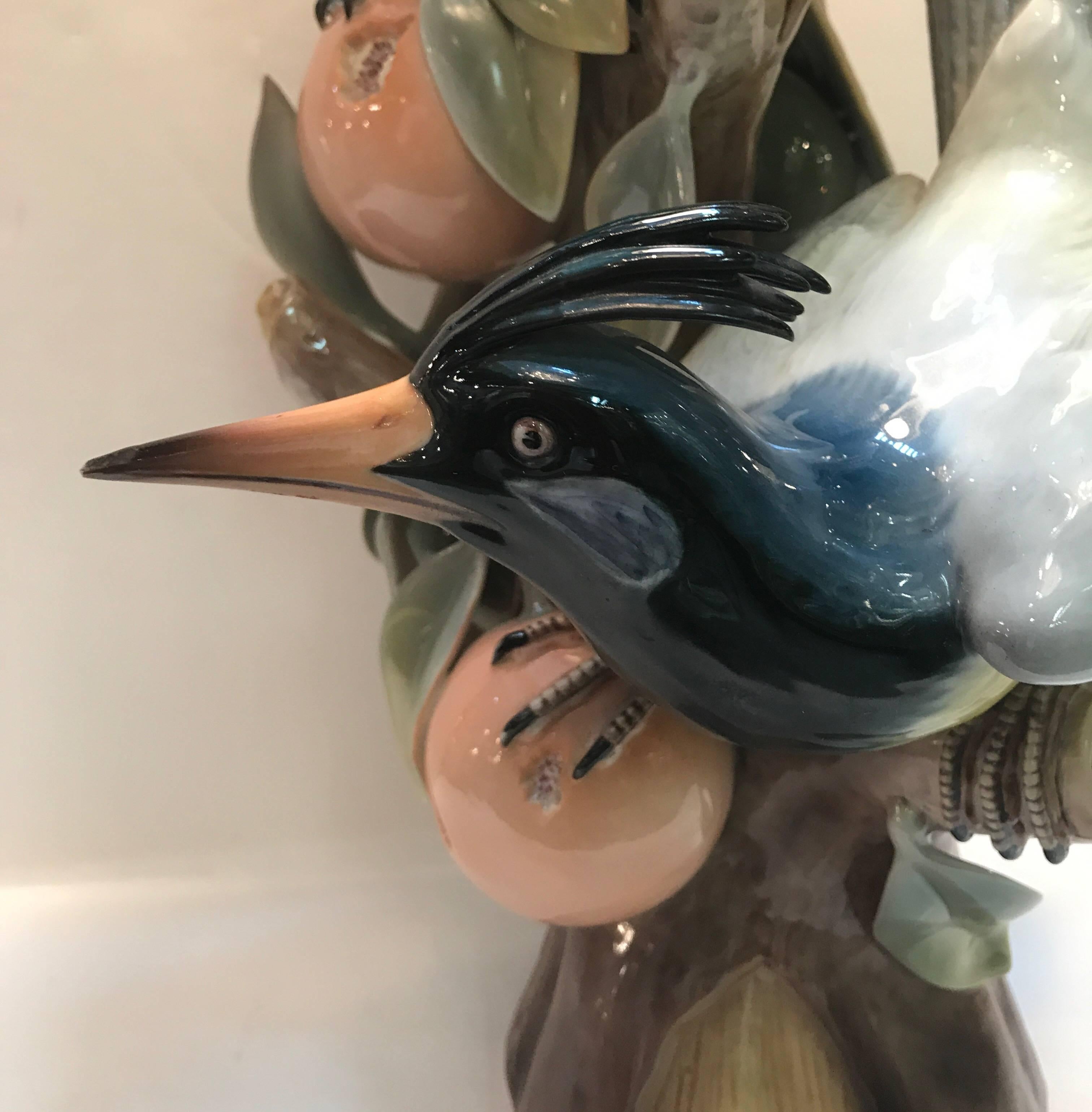 Hand-Painted Portuguese Porcelain Sculpture of Hoope Birds by Vista Alegre