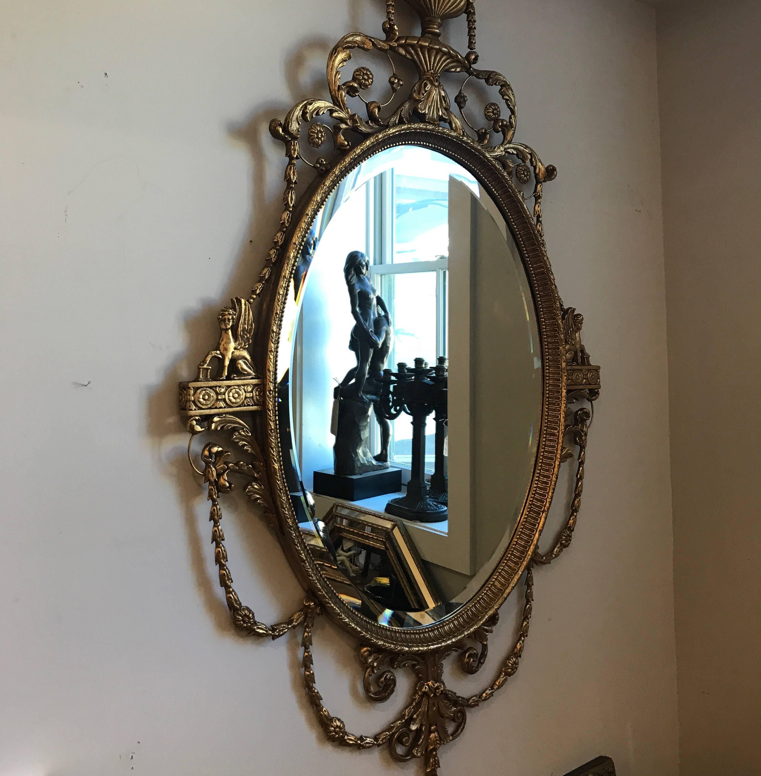 Elegant Adam Style Gilt Mirror In Excellent Condition In Lambertville, NJ