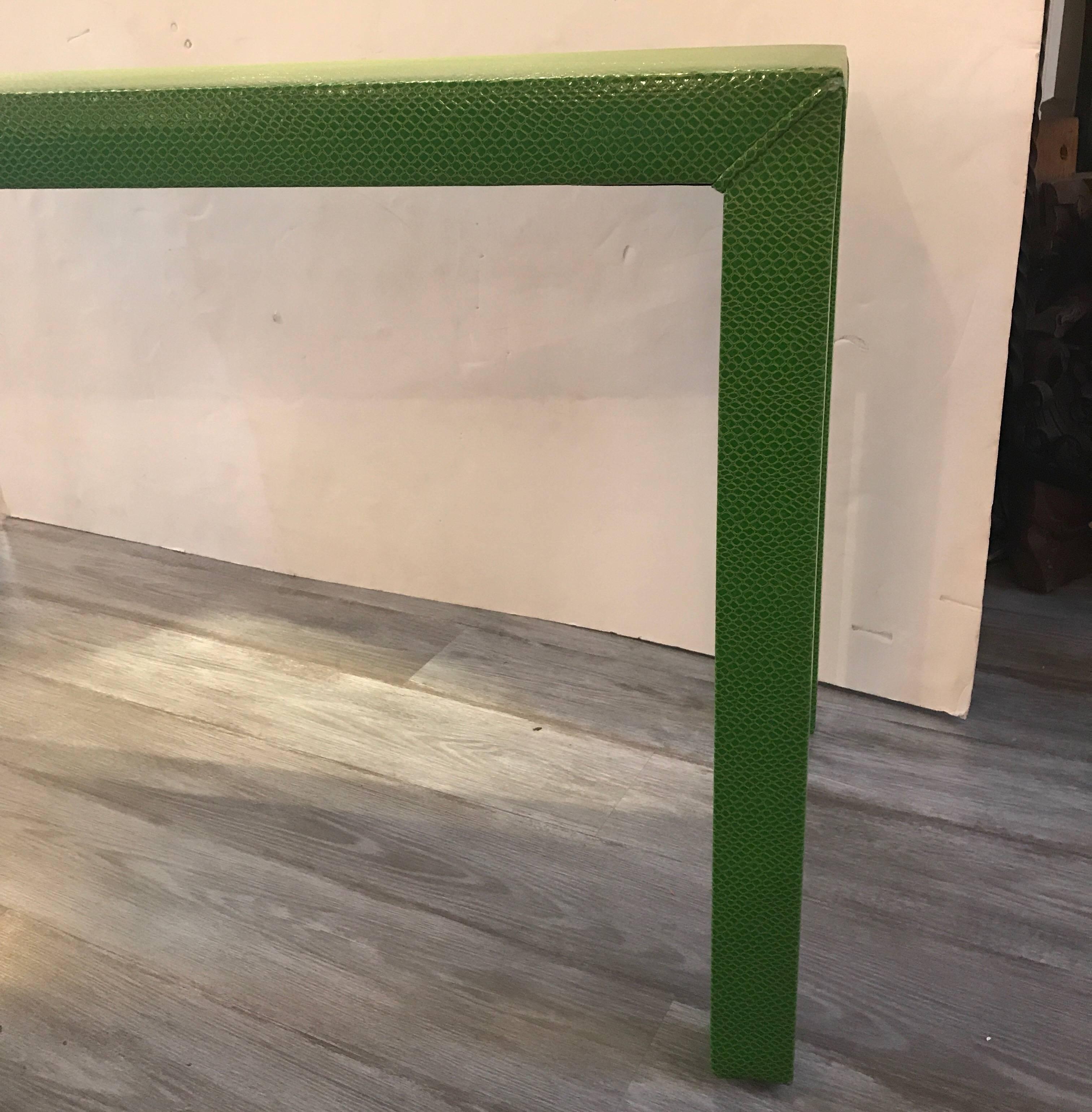 Mid-Century Modern Faux Snakeskin Lime Green Console Table