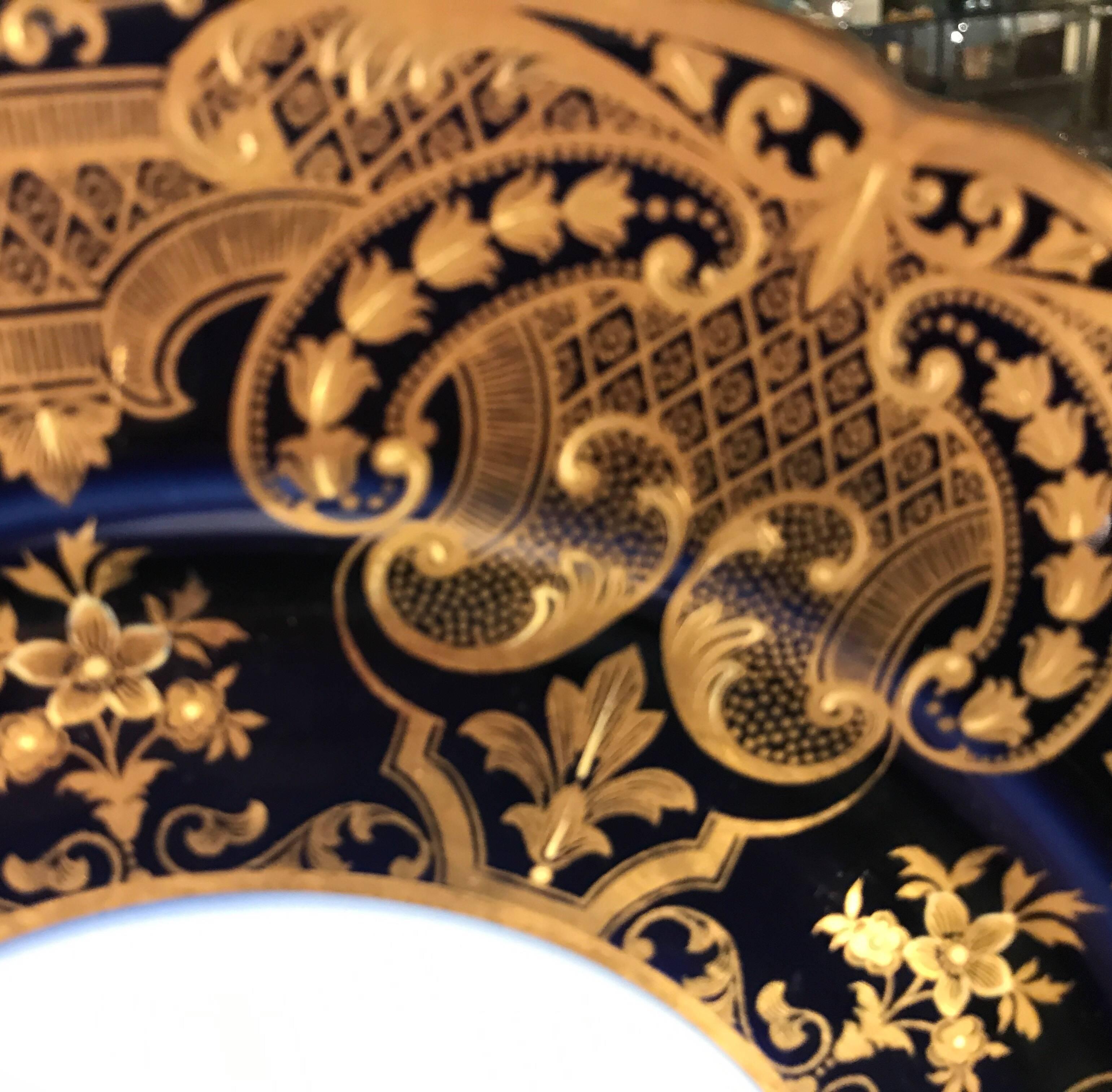 Opulent French Heavy Gilt and Cobalt Plates Set of 12 In Excellent Condition In Lambertville, NJ