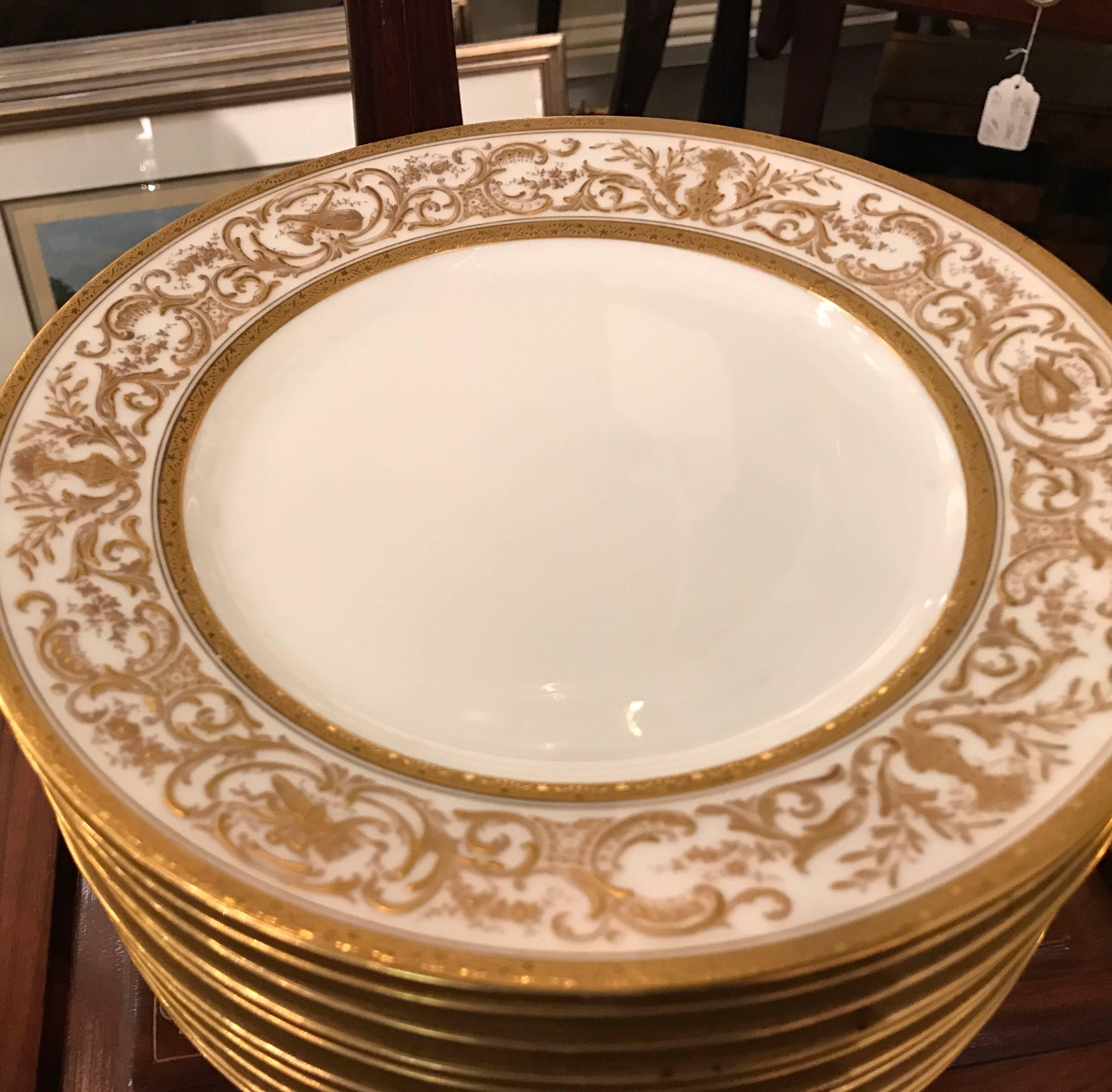 Set of Ten French Plates with Raised Gilt Borders 1