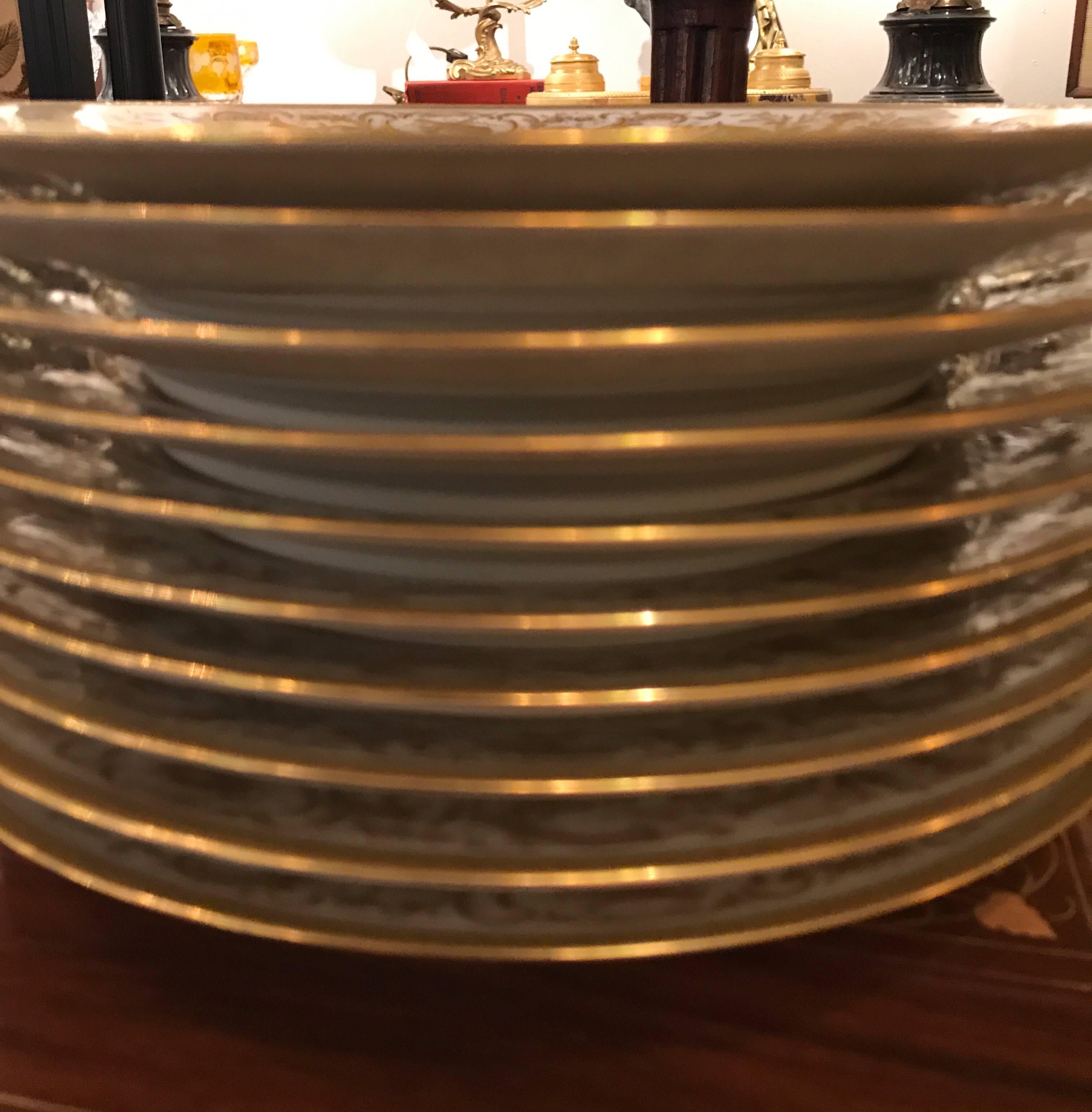 Set of Ten French Plates with Raised Gilt Borders 2