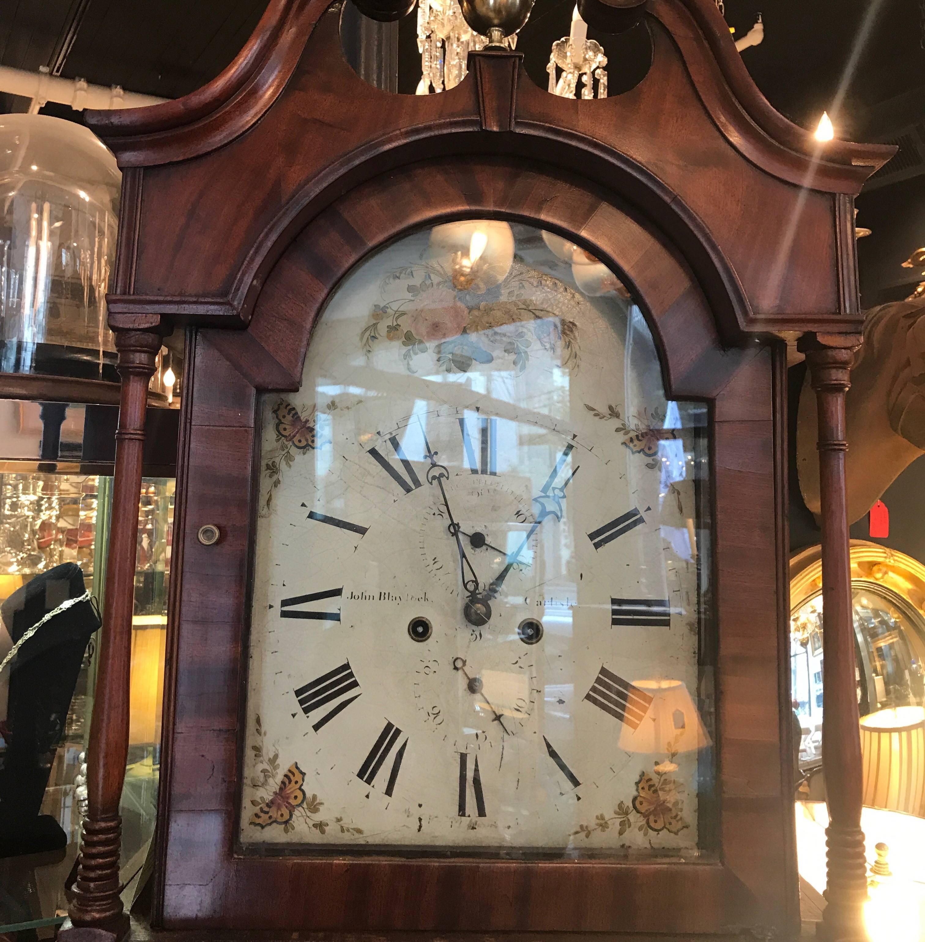George III Mahogany Tall Case Clock In Excellent Condition In Lambertville, NJ