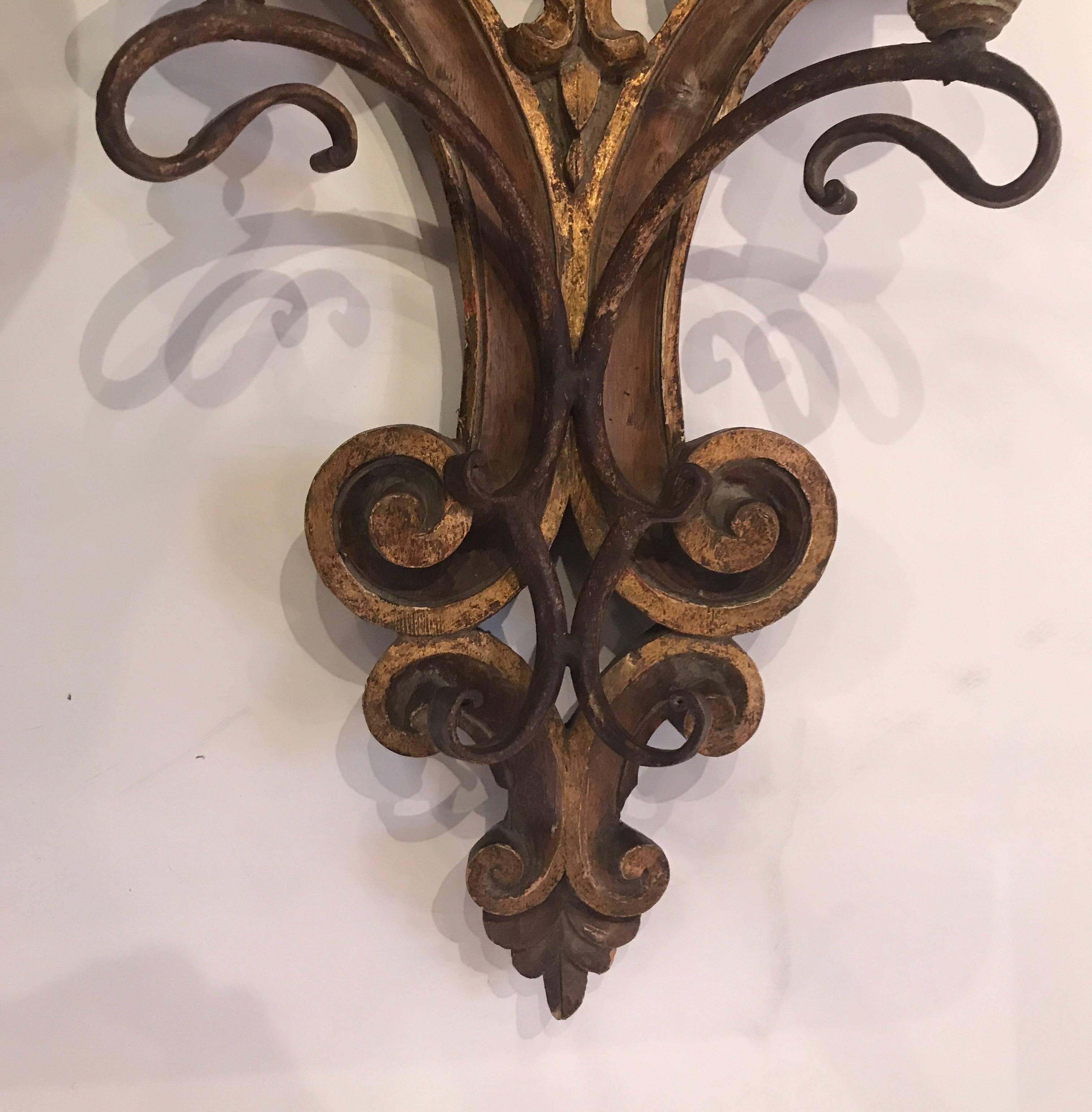 Pair of Hand-Carved Italian Candle Sconces In Excellent Condition In Lambertville, NJ