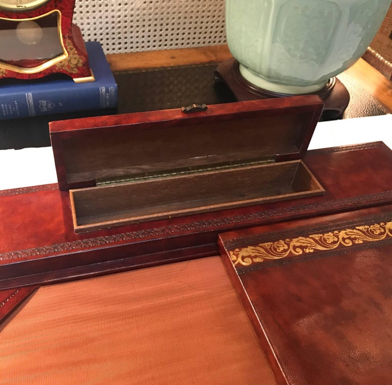 Elegant Tooled Italian Leather Desk Organizer at 1stDibs