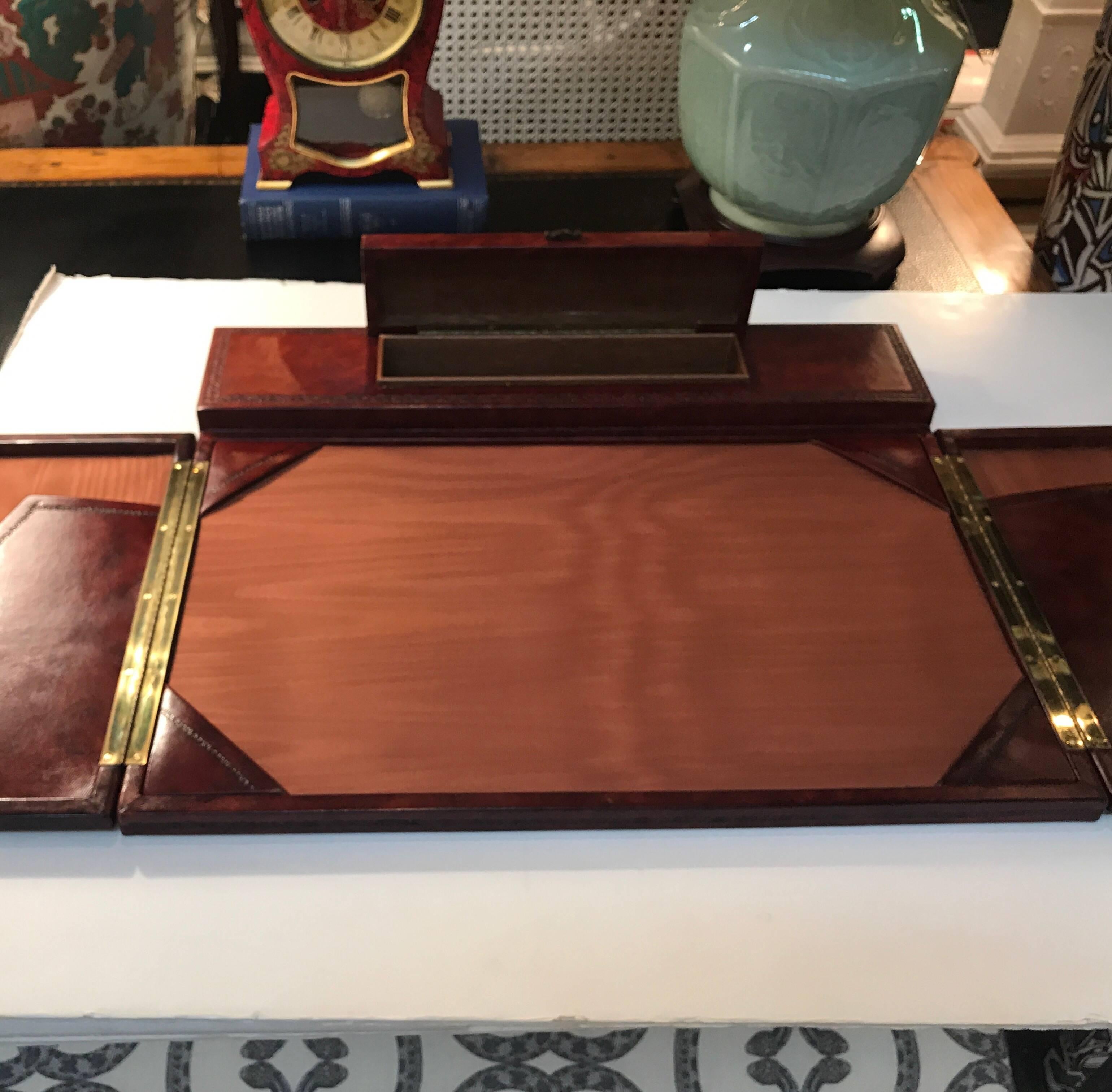 Edwardian Elegant Tooled Italian Leather Desk Organizer