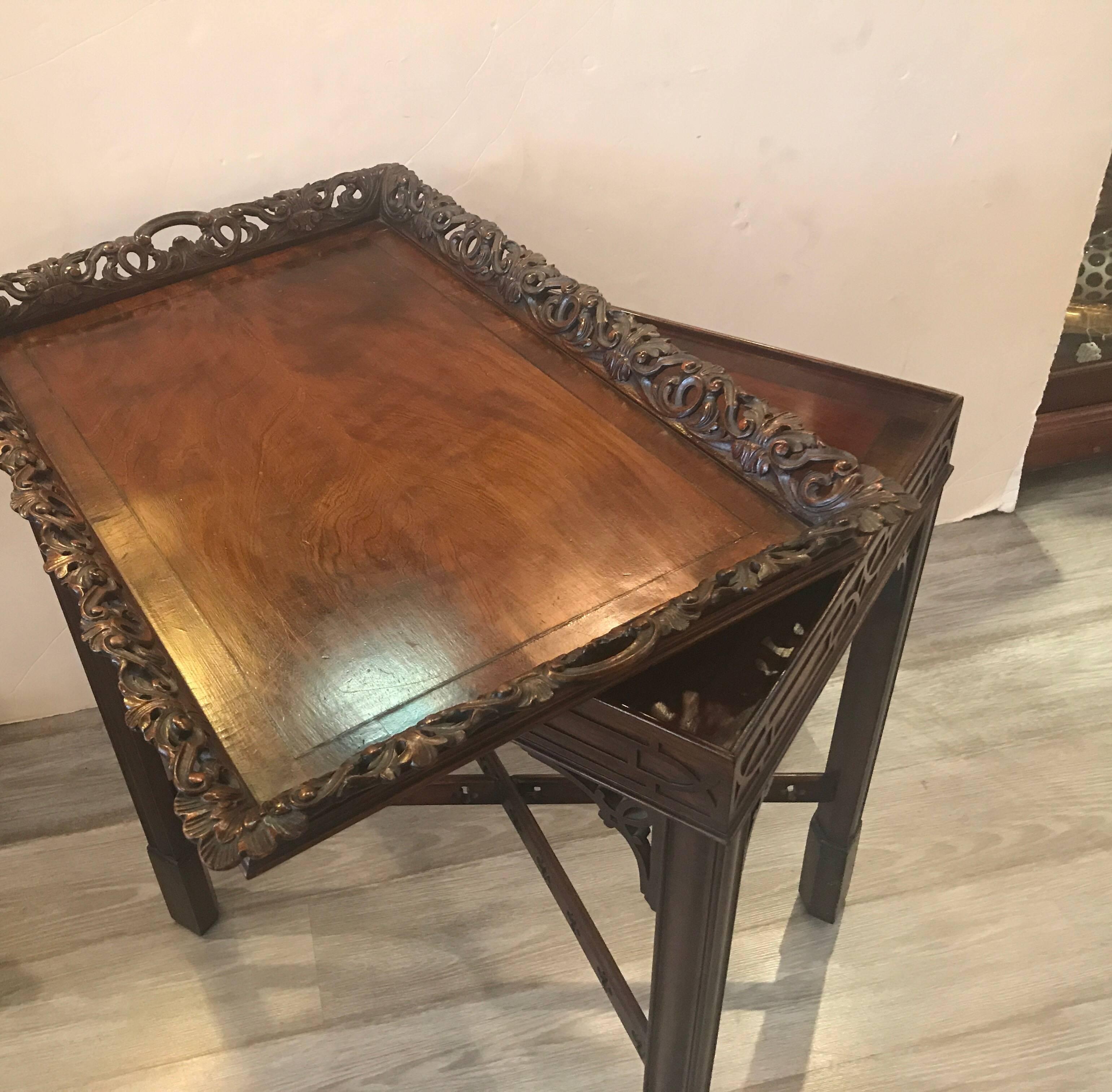 Mahogany Carved Small Chinese Chippendale Tea Table 2