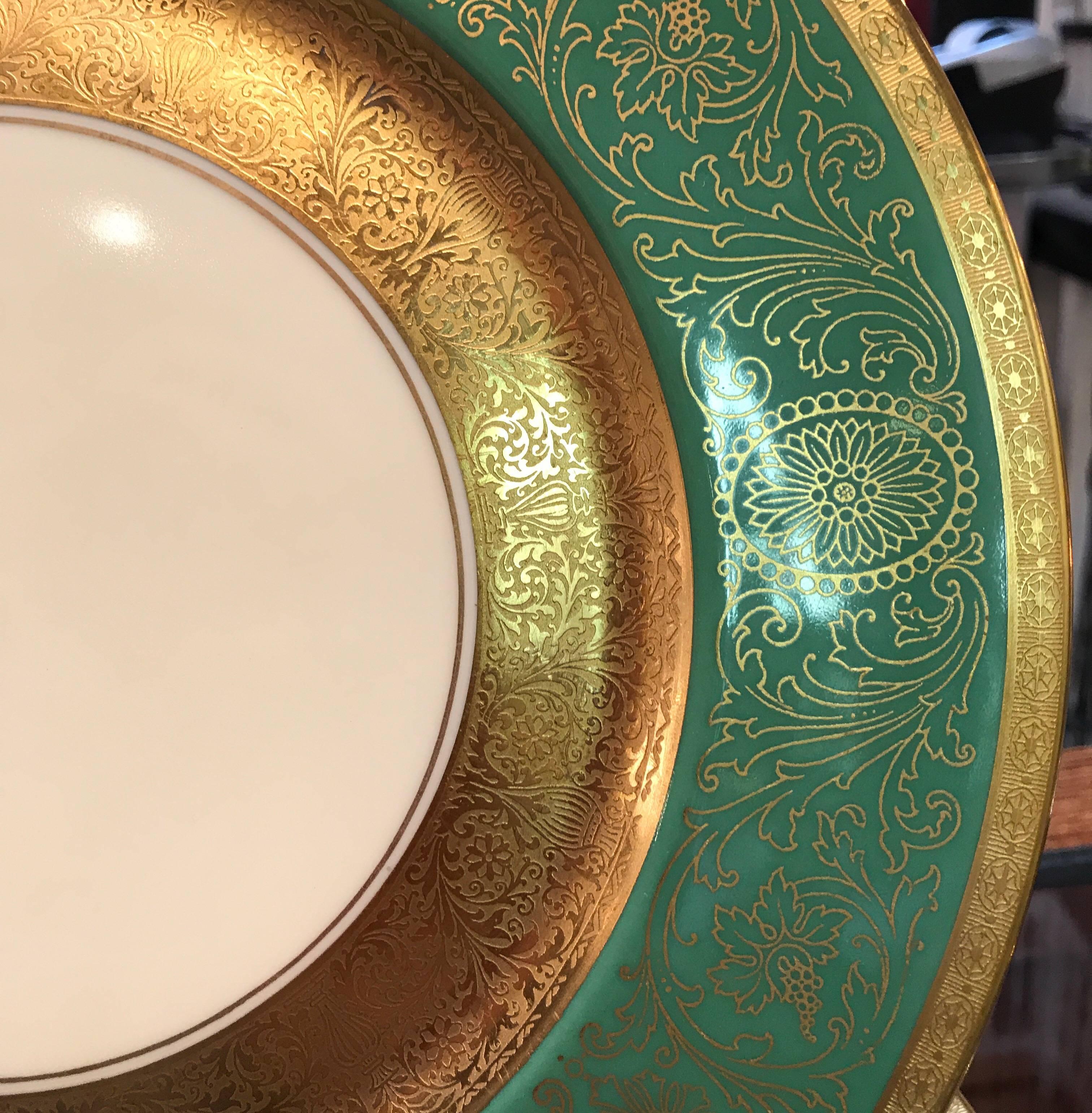 American Set of Ten Pickard Gold Encrusted Dinner Service Plates