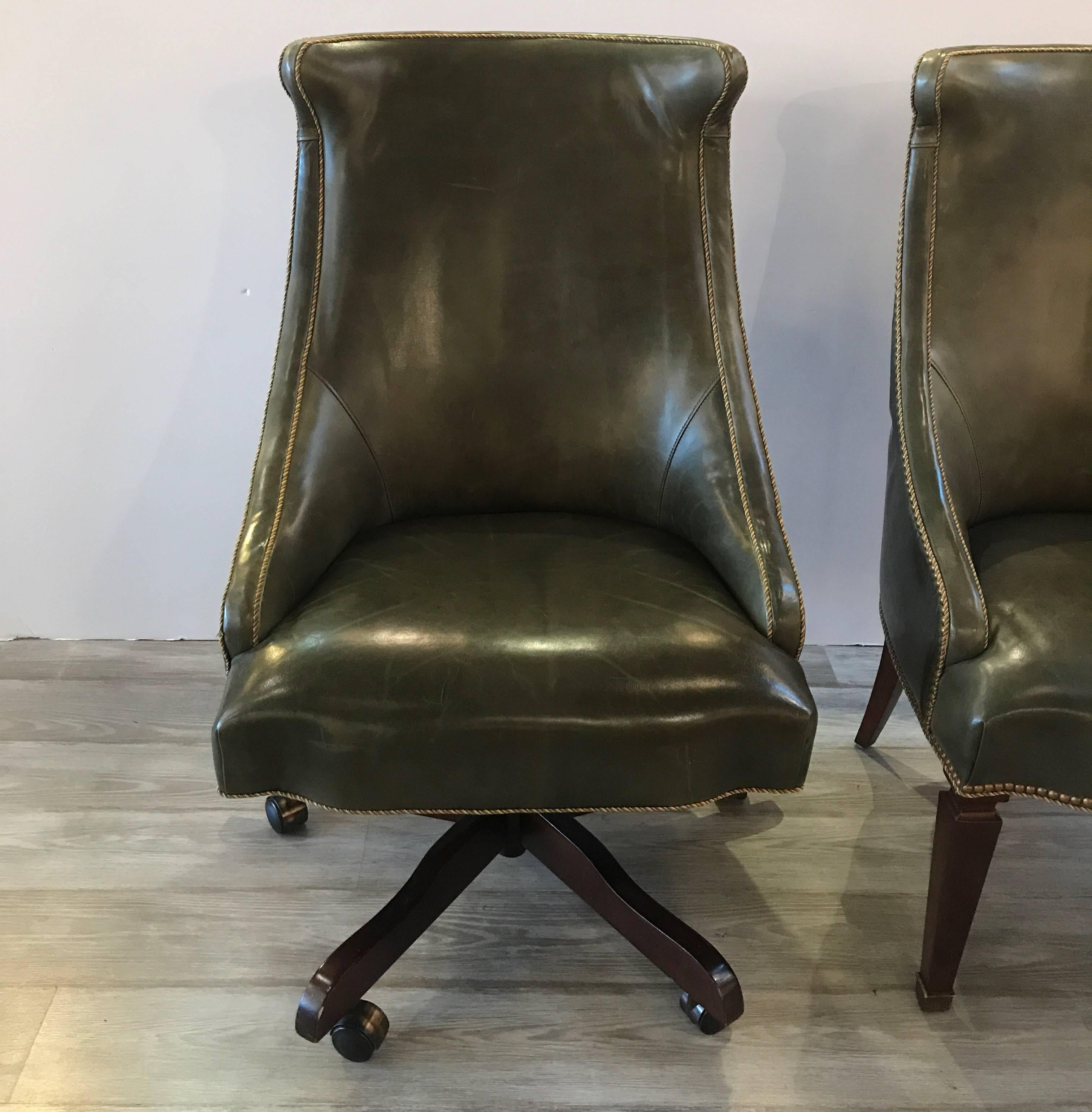 American Pair of Leather Library Chairs