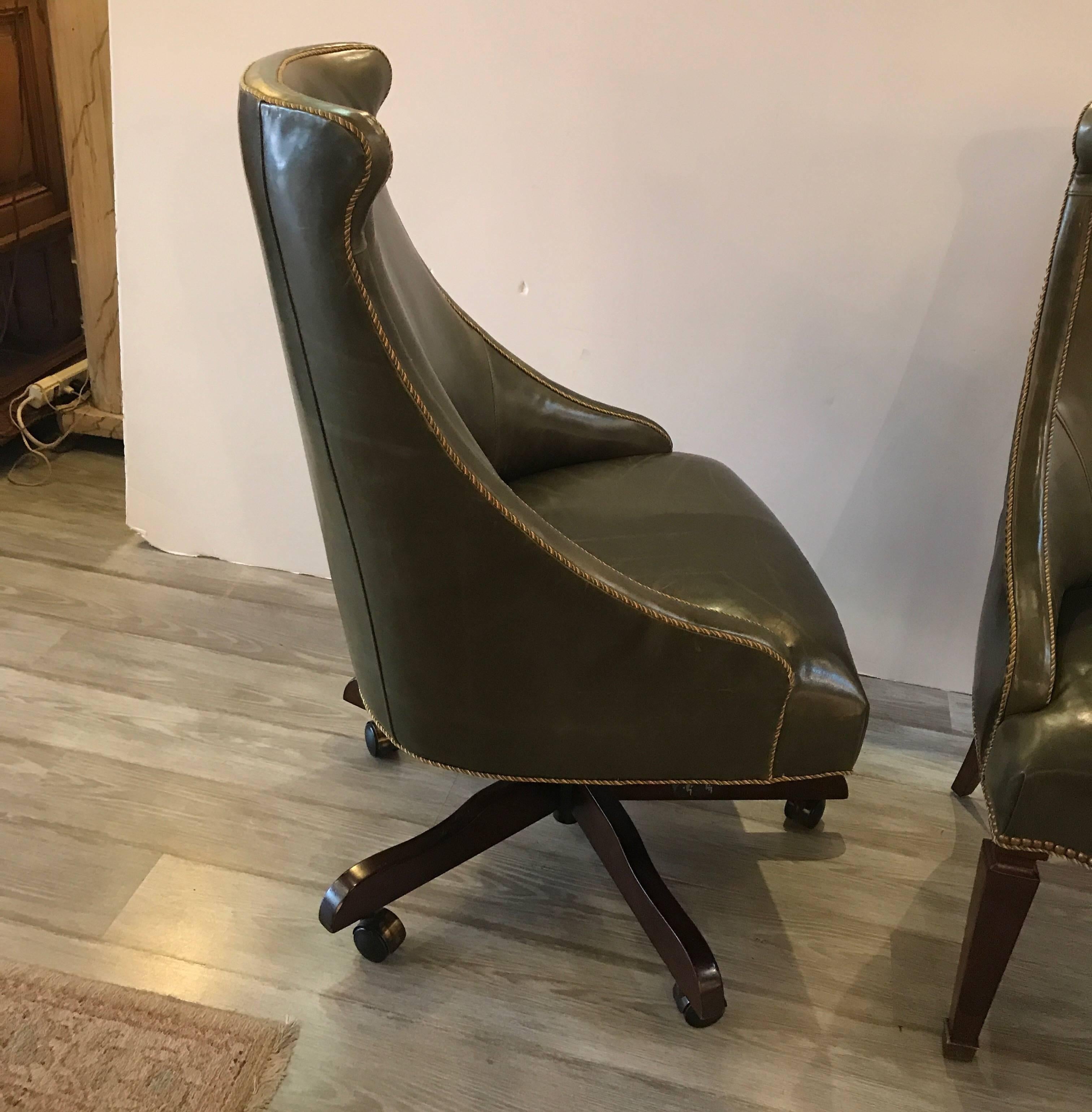 Pair of Leather Library Chairs In Excellent Condition In Lambertville, NJ