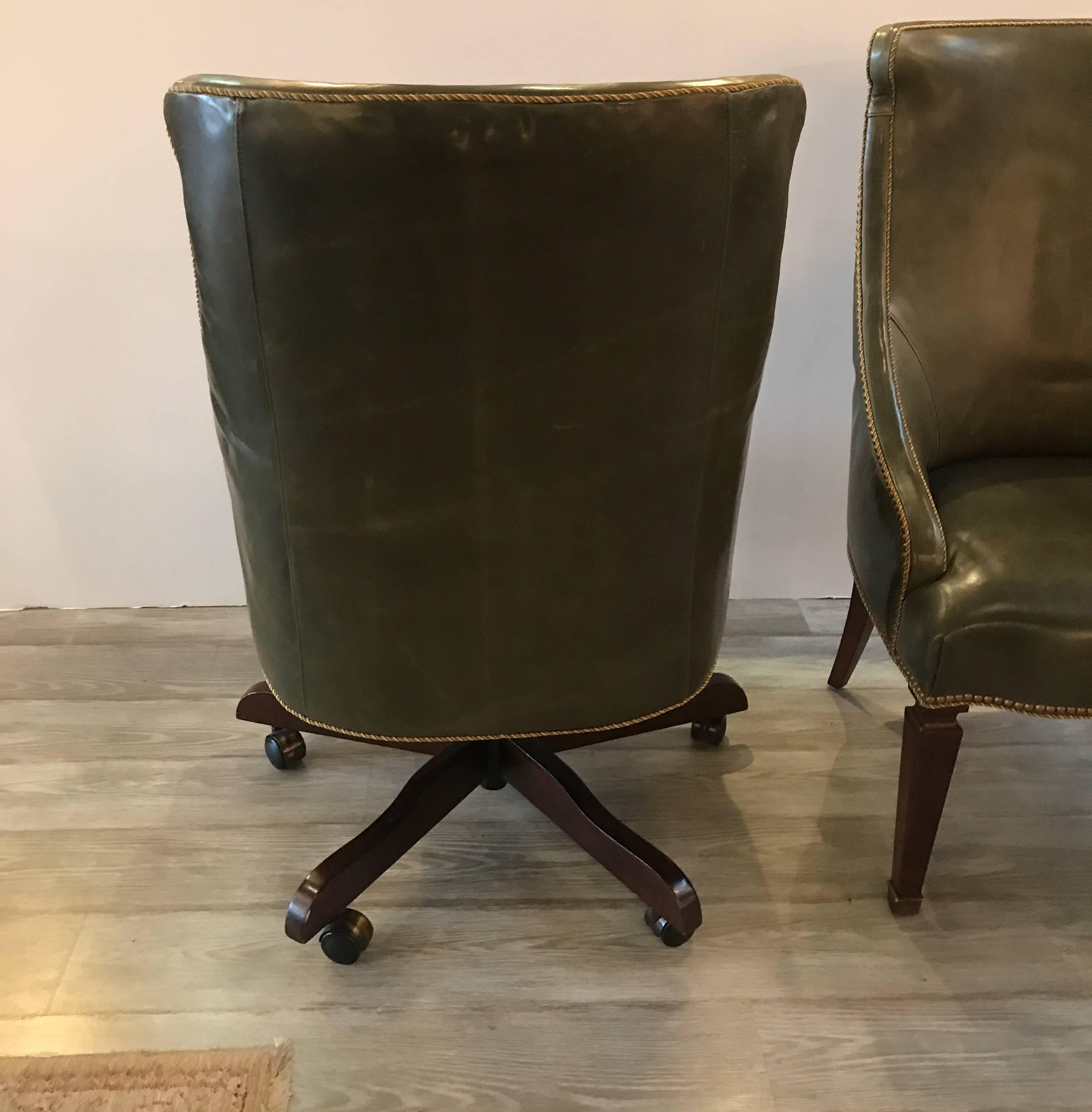 20th Century Pair of Leather Library Chairs