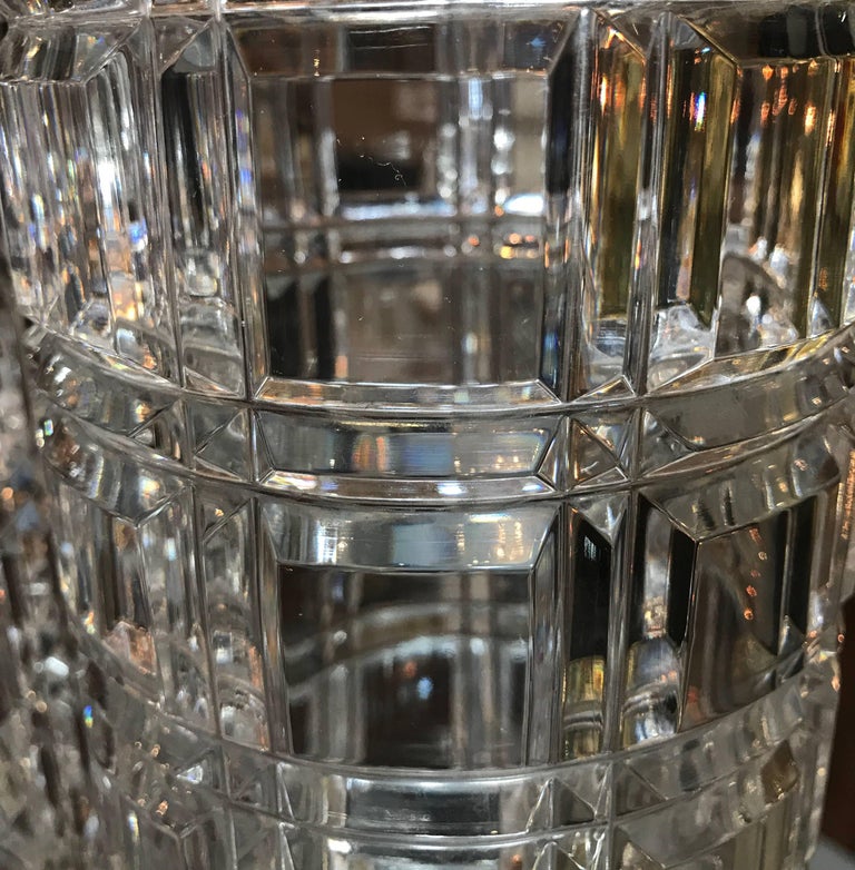Pair of Heavy Cut Crystal Cylinder Vases, circa 1950 at 1stDibs