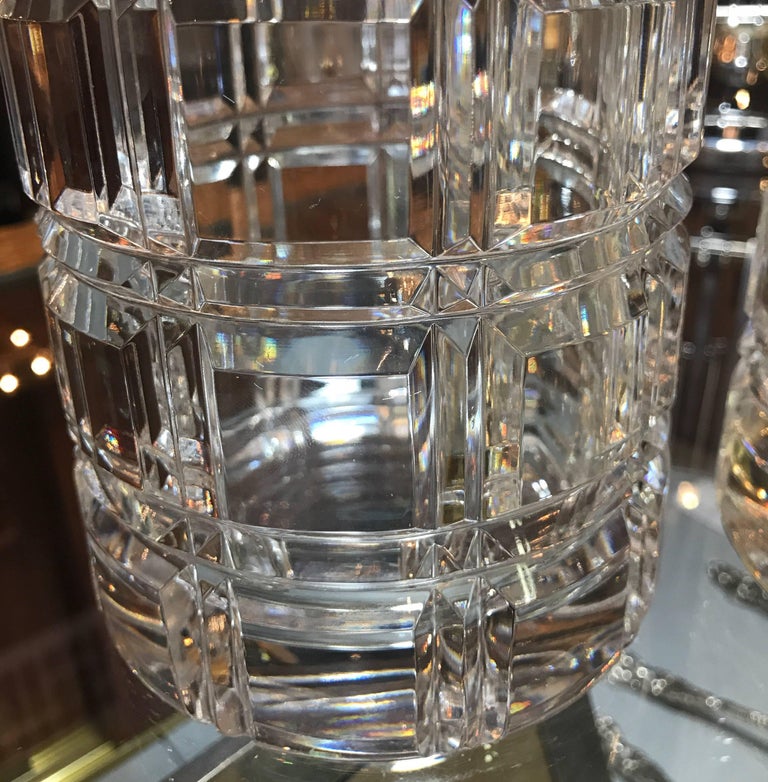 Pair of Heavy Cut Crystal Cylinder Vases, circa 1950 at 1stDibs