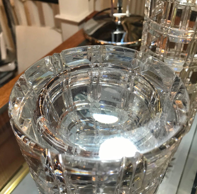 Pair of Heavy Cut Crystal Cylinder Vases, circa 1950 at 1stDibs