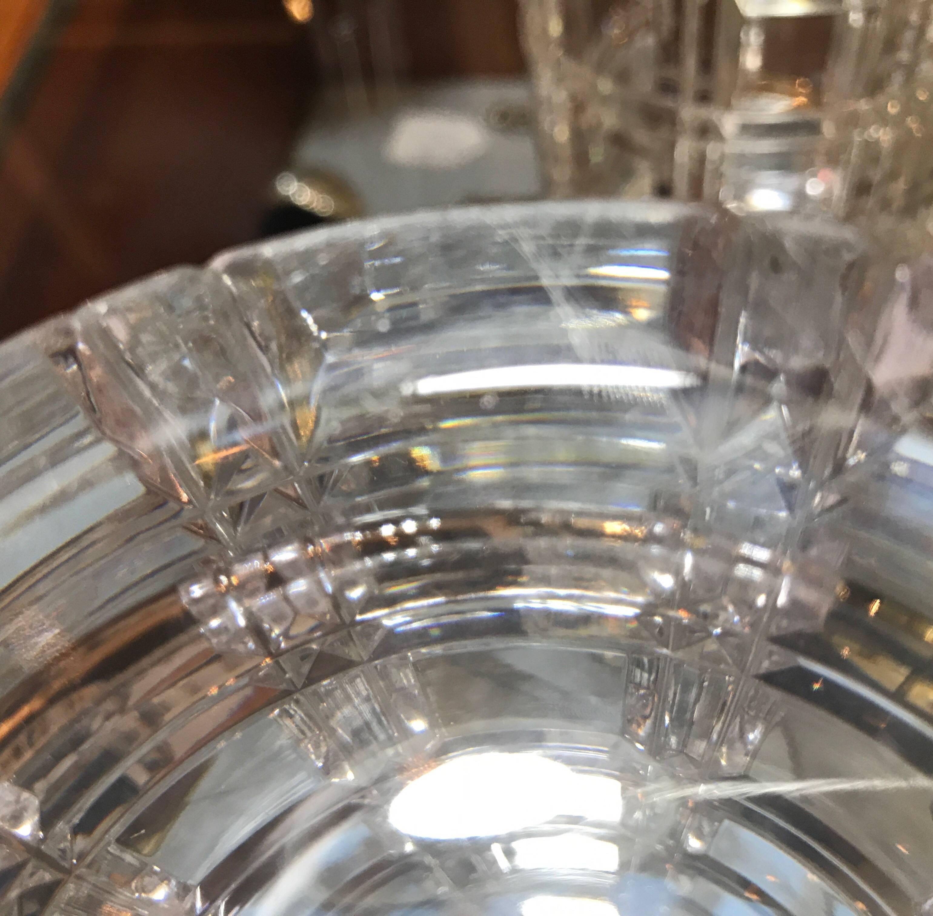 Pair of Heavy Cut Crystal Cylinder Vases, circa 1950 2