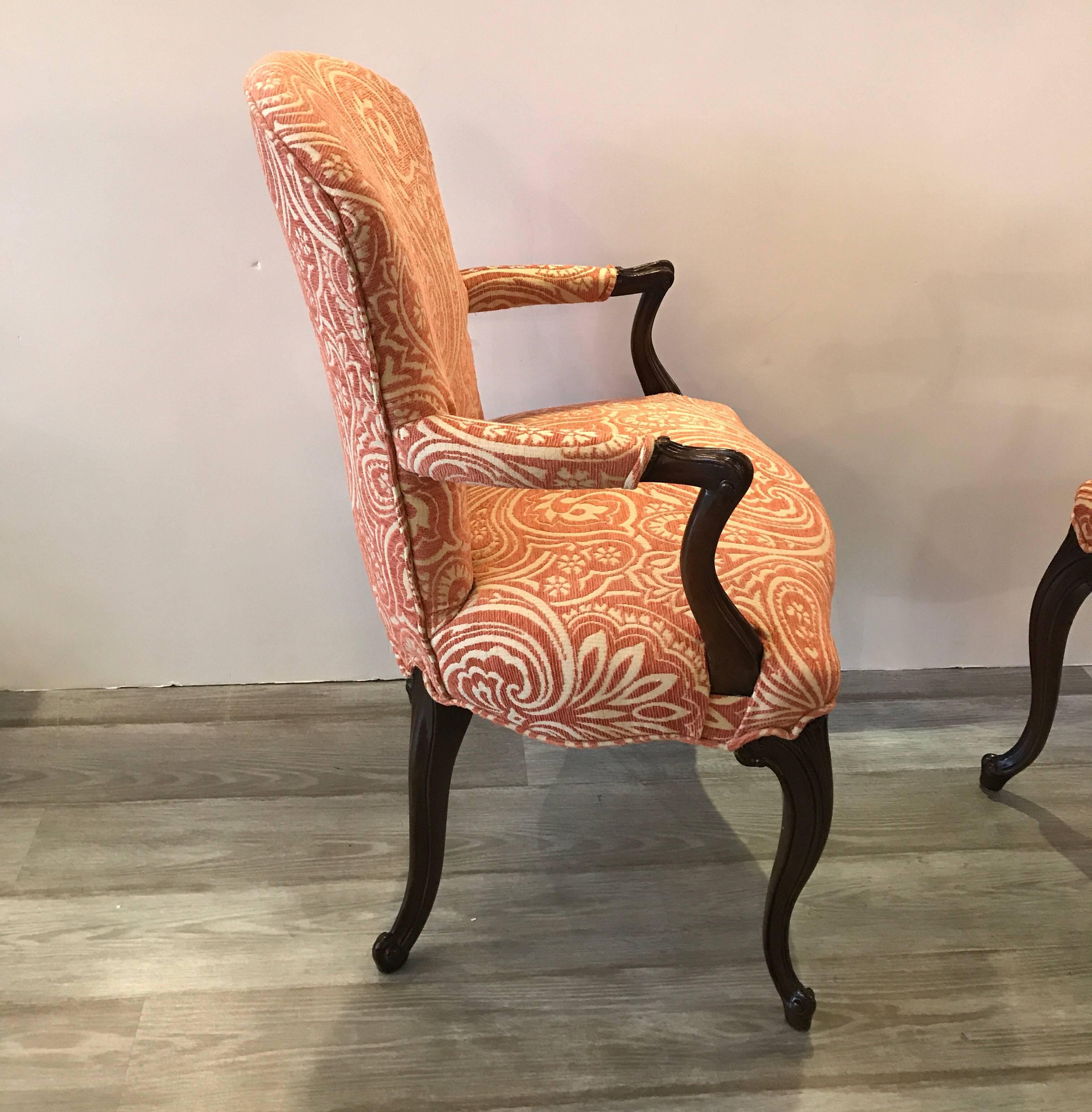 Early 20th Century Carved Pair of Mahogany Accent Chairs