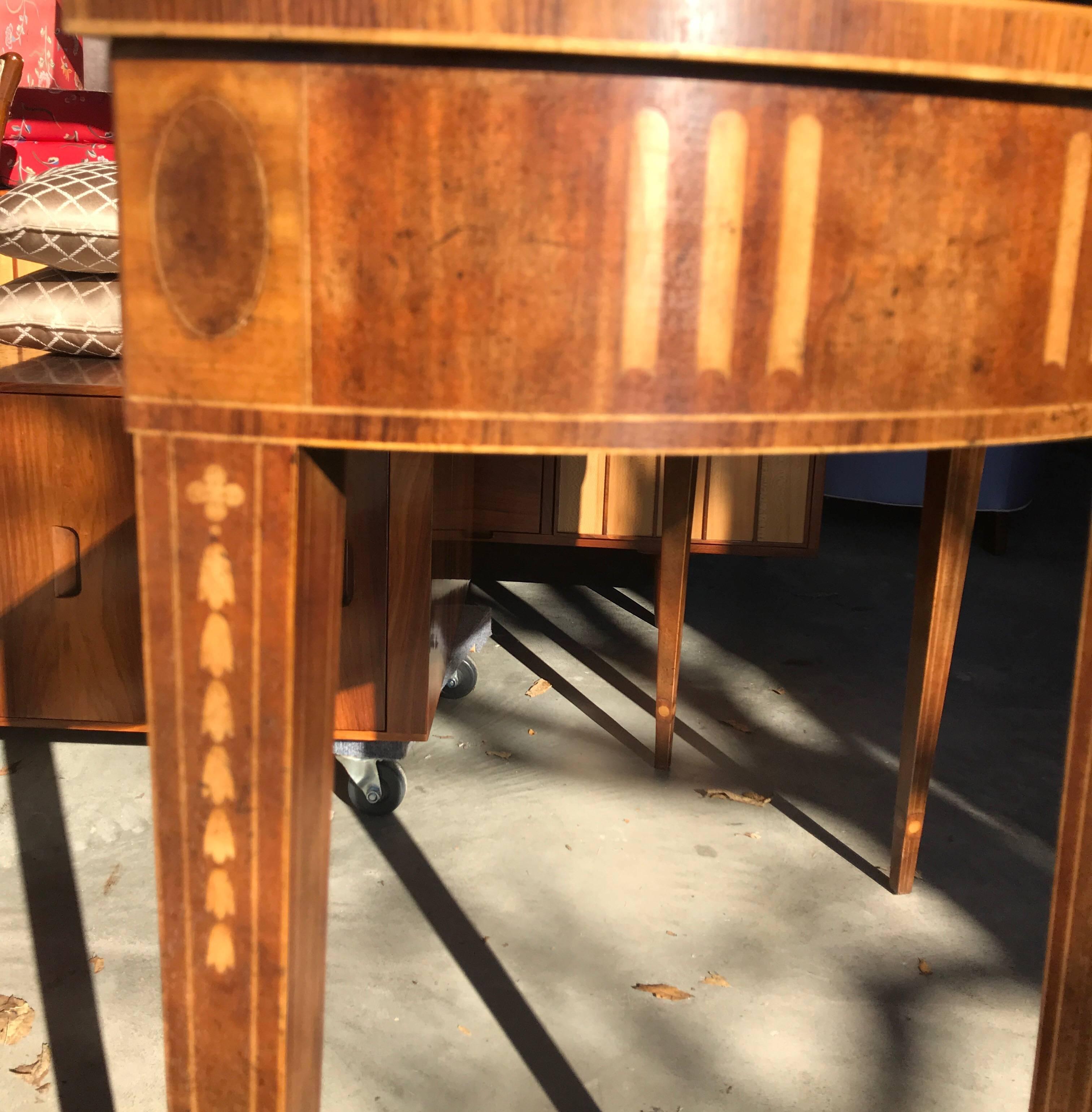 English Adam Style Inlaid Demilune Console Table by Baker In Excellent Condition In Lambertville, NJ